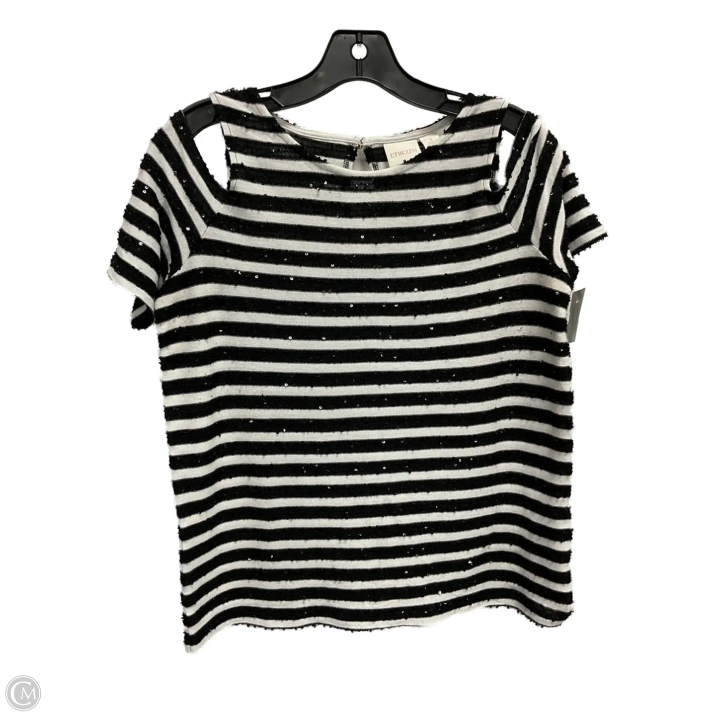 Top Short Sleeve By Chicos In Striped Pattern, Size: M