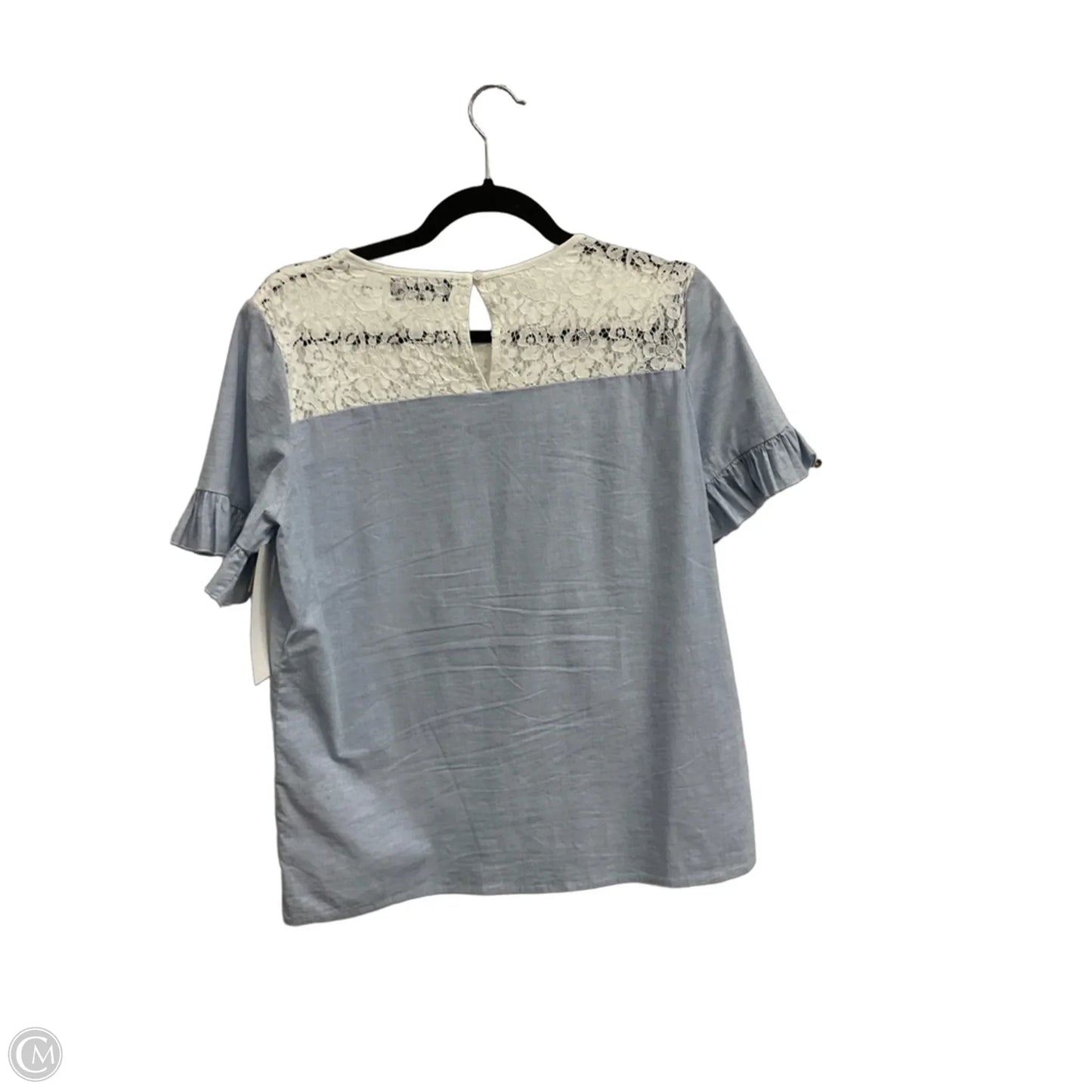 Top Short Sleeve Designer By Karl Lagerfeld In Blue & White, Size: S