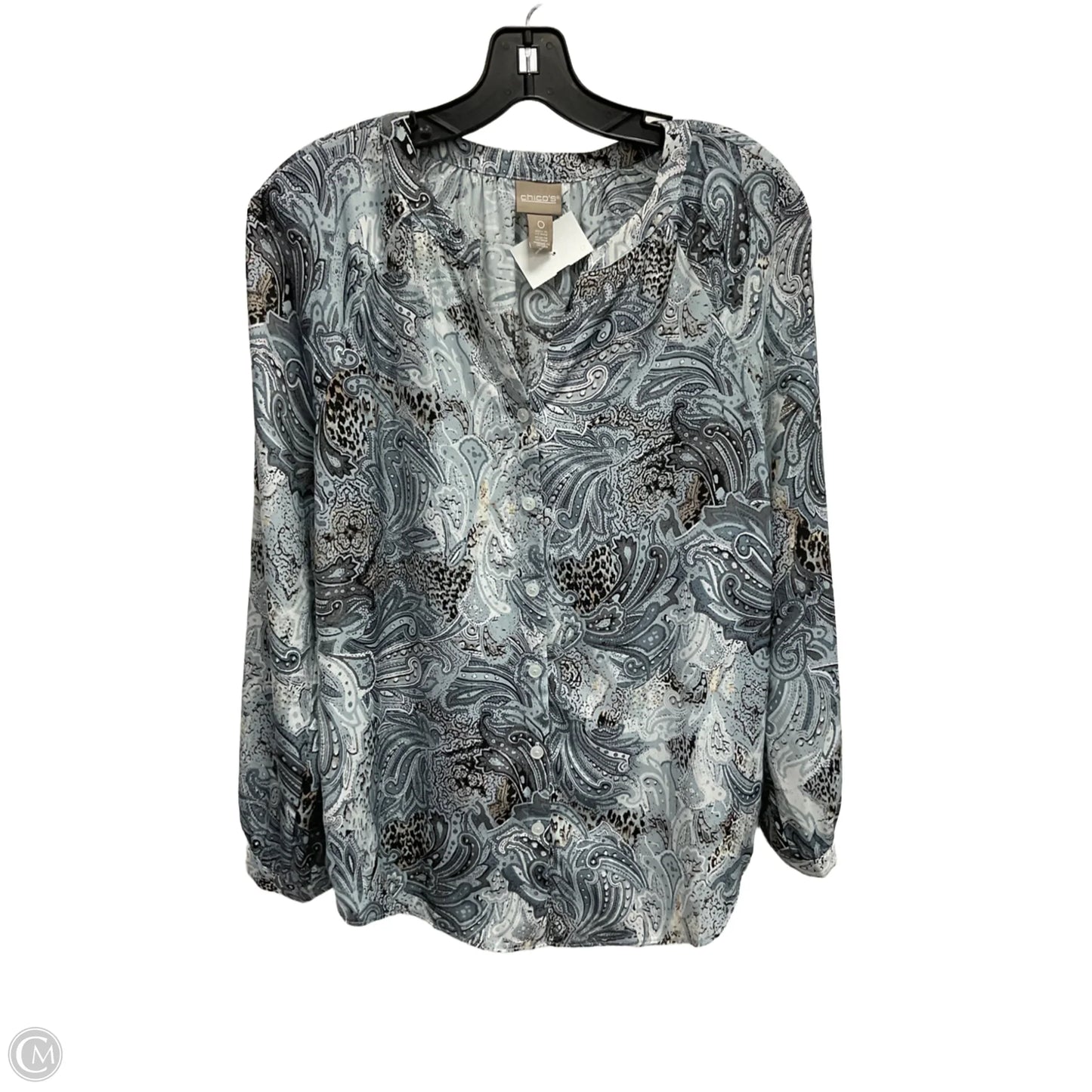 Blouse Long Sleeve By Chicos In Paisley Print, Size: S