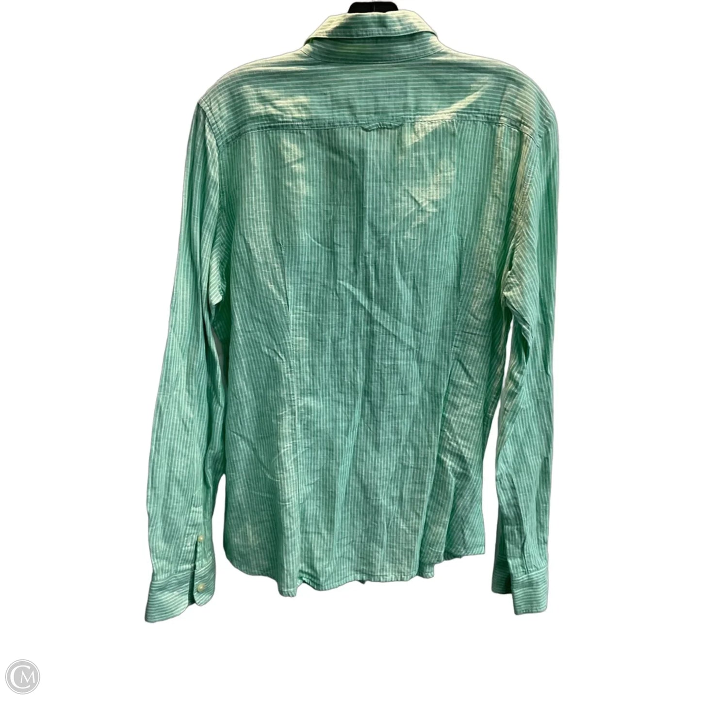 Top Long Sleeve By Banana Republic In Green & White, Size: L