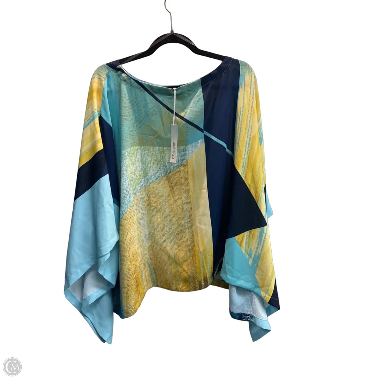 Poncho By Chicos In Blue & Yellow, Size: L