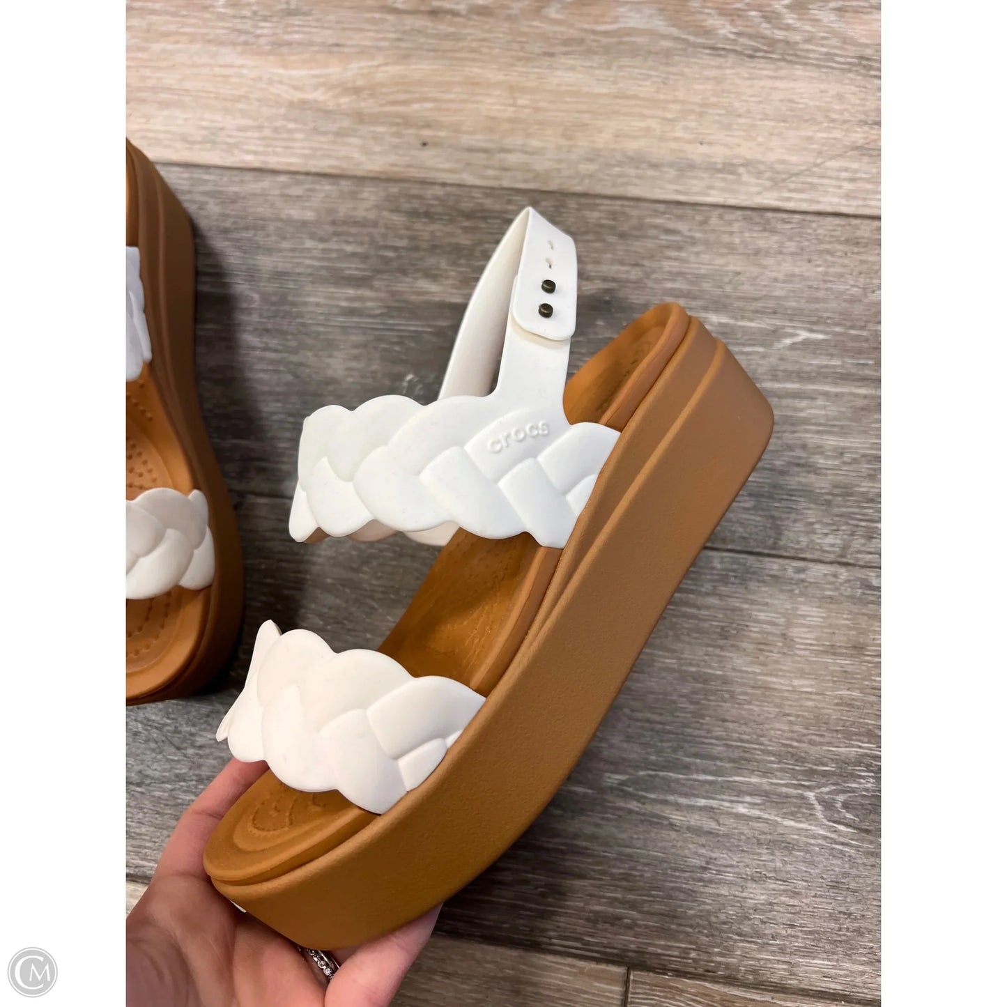 Sandals Heels Platform By Crocs In White, Size: 6