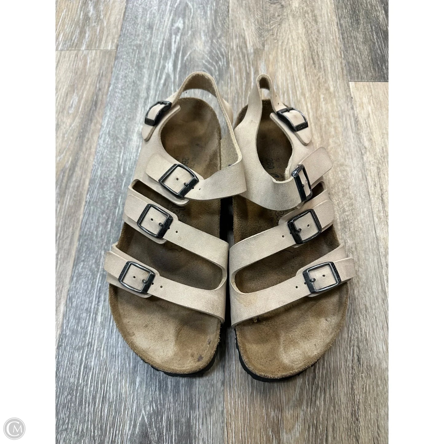 Sandals Flats By Birkenstock In Beige, Size: 9