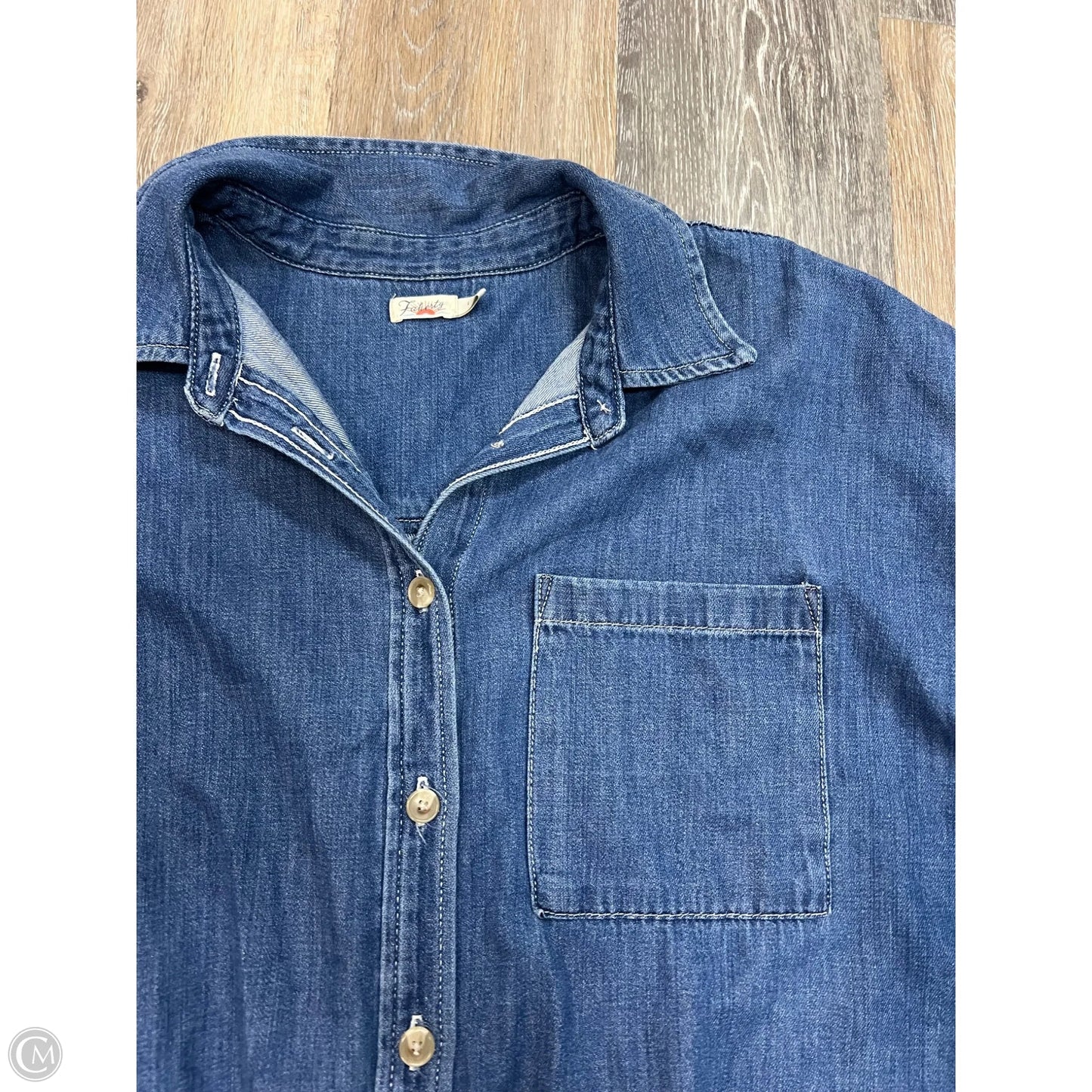 -Blouse Long Sleeve By Faherty In Blue Denim, Size: L