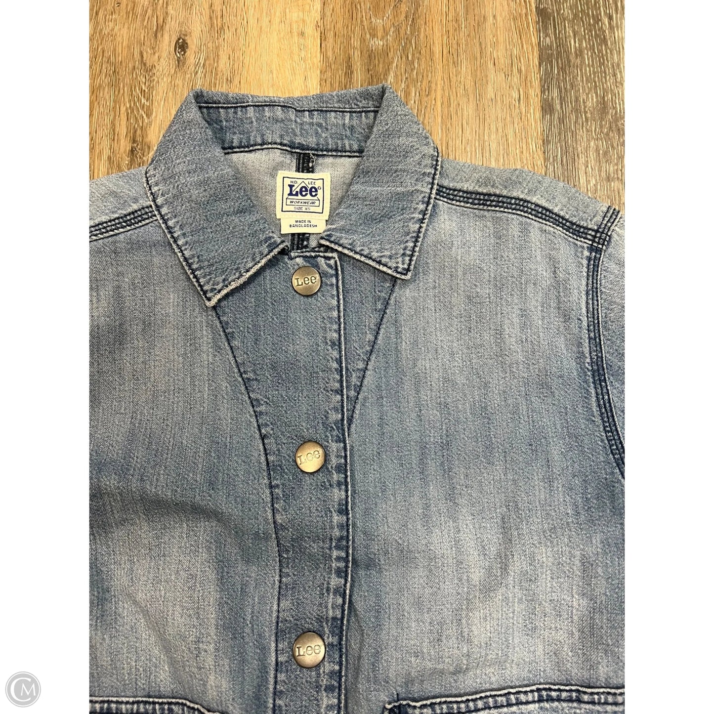 Blouse Short Sleeve By Lee In Blue Denim, Size: Xs