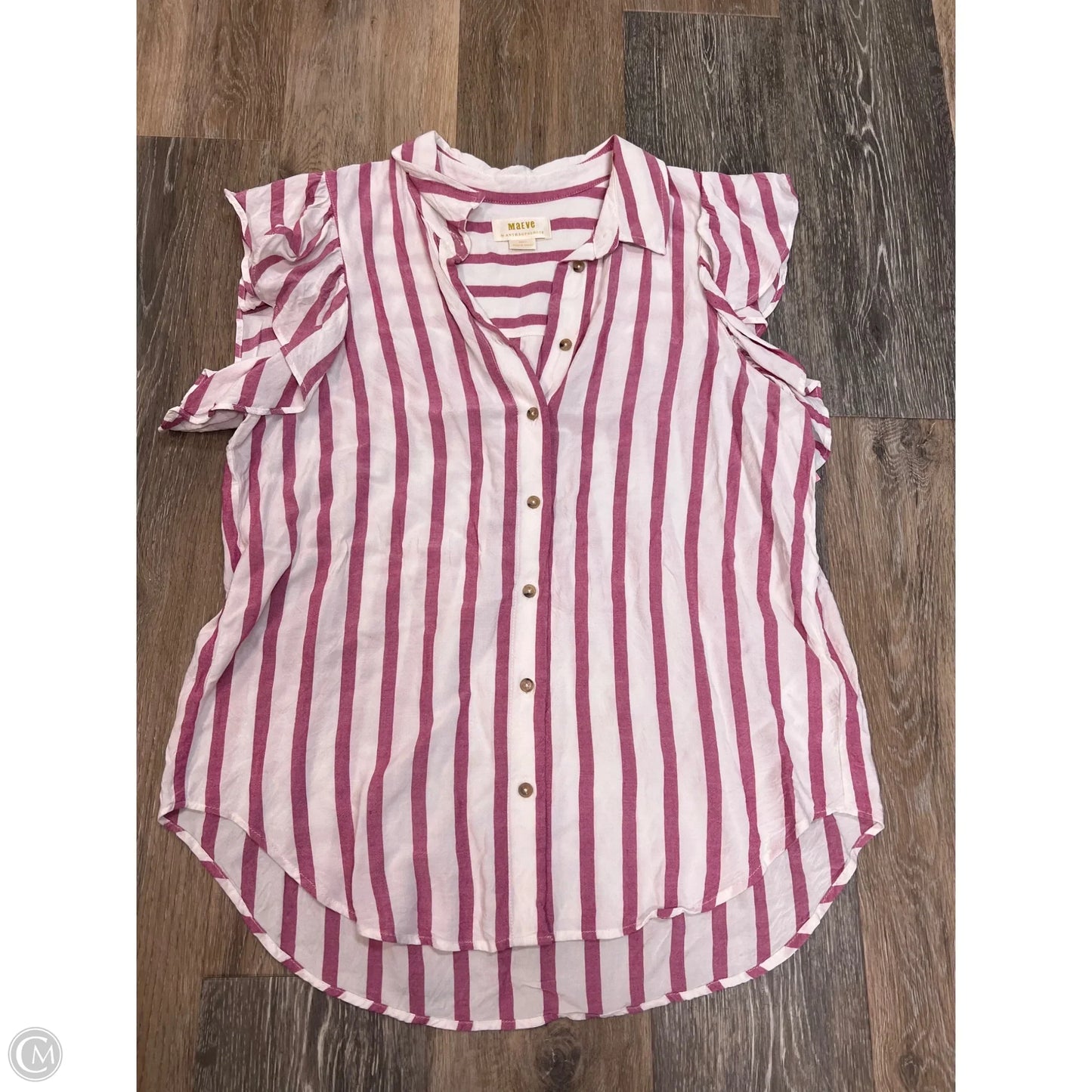 Blouse Short Sleeve By Maeve In Striped Pattern, Size: S