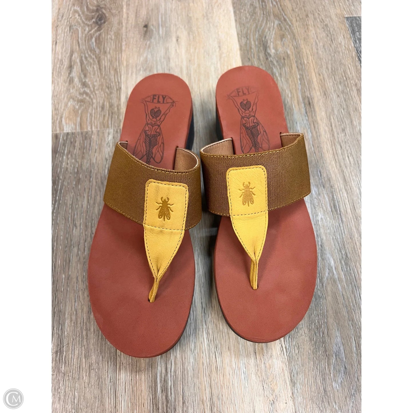 -Sandals Heels Platform By Fly London In Blue & Yellow, Size: 9