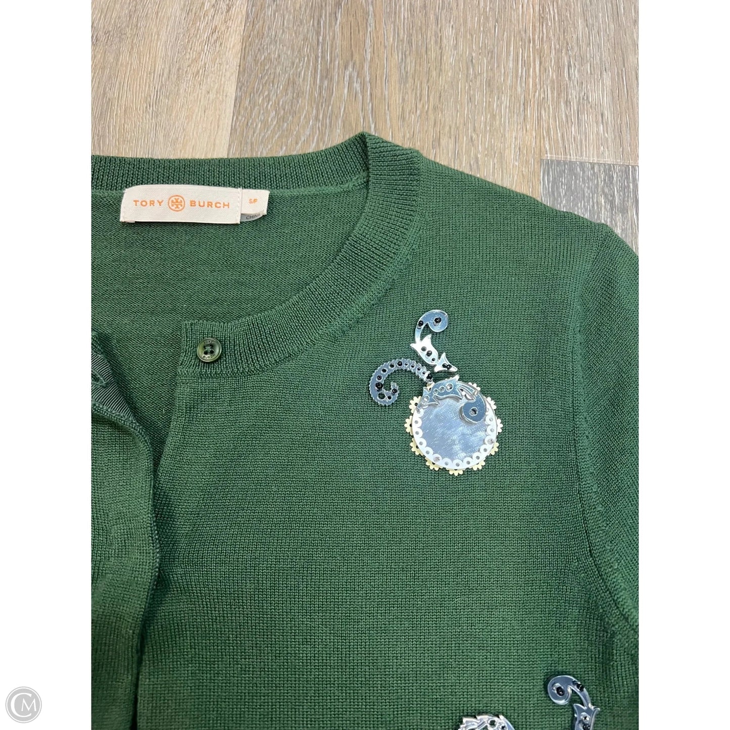 Sweater Cardigan Designer By Tory Burch In Green, Size: S