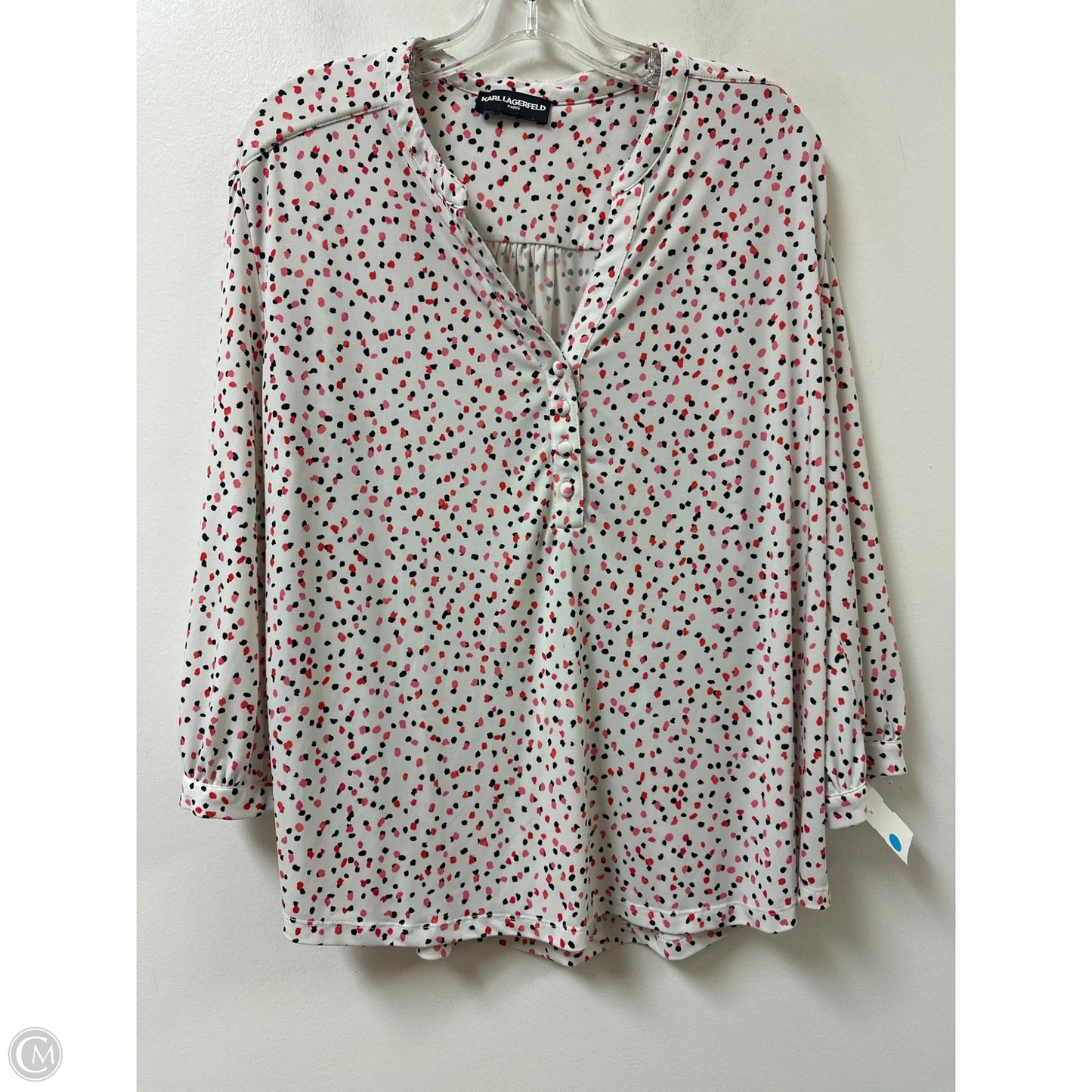Top Long Sleeve Designer By Karl Lagerfeld In Polkadot Pattern, Size: L