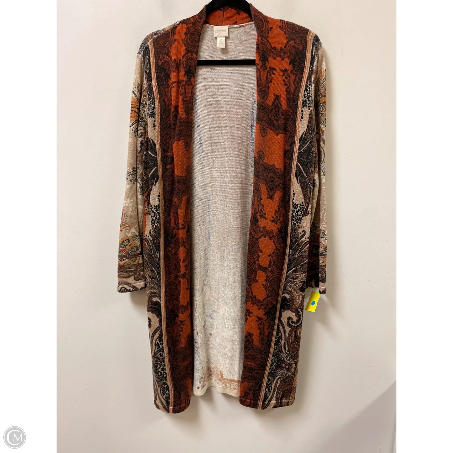 Sweater Cardigan By Chicos In Brown & Cream, Size: Xl