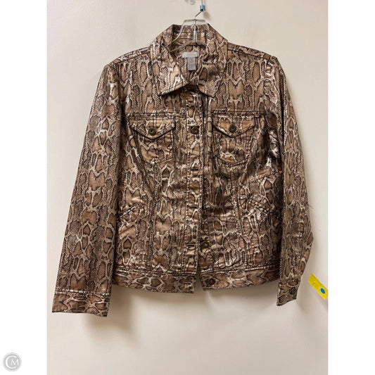 Jacket Moto By Chicos In Snakeskin Print, Size: M