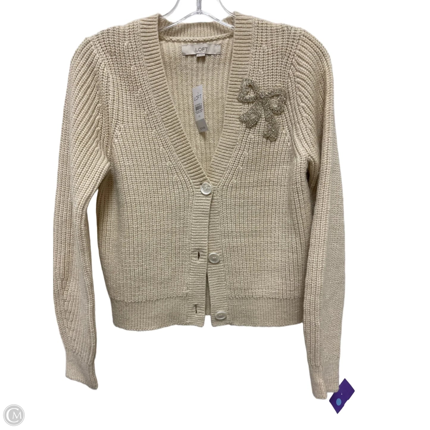 Sweater Cardigan By Loft In Cream, Size: Xs