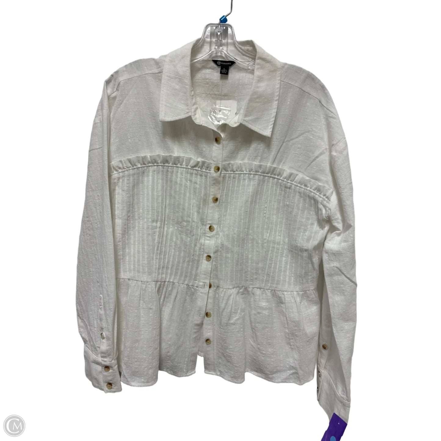 Blouse Long Sleeve By Versona In White, Size: L