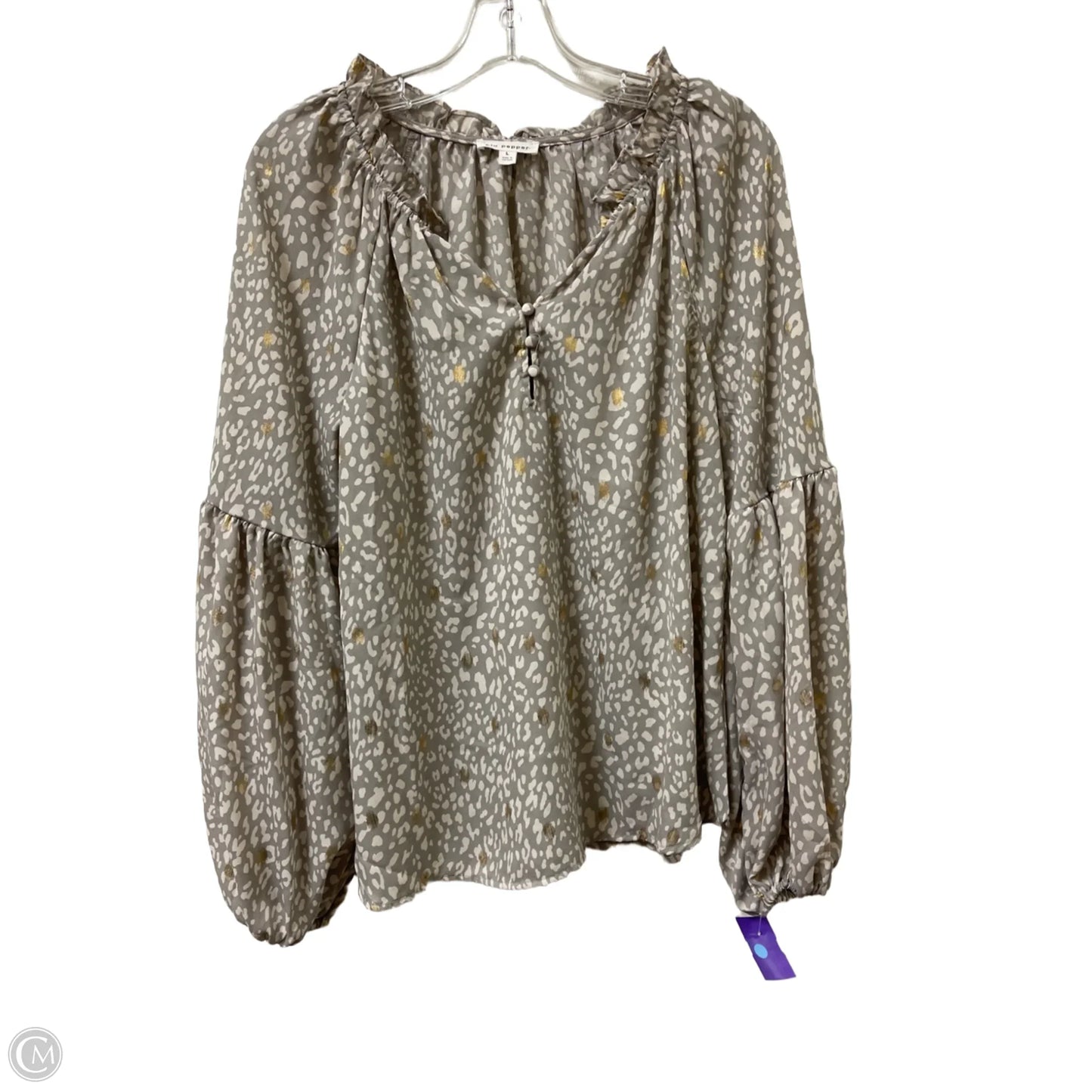 Top Long Sleeve By Blu Pepper In Grey, Size: L
