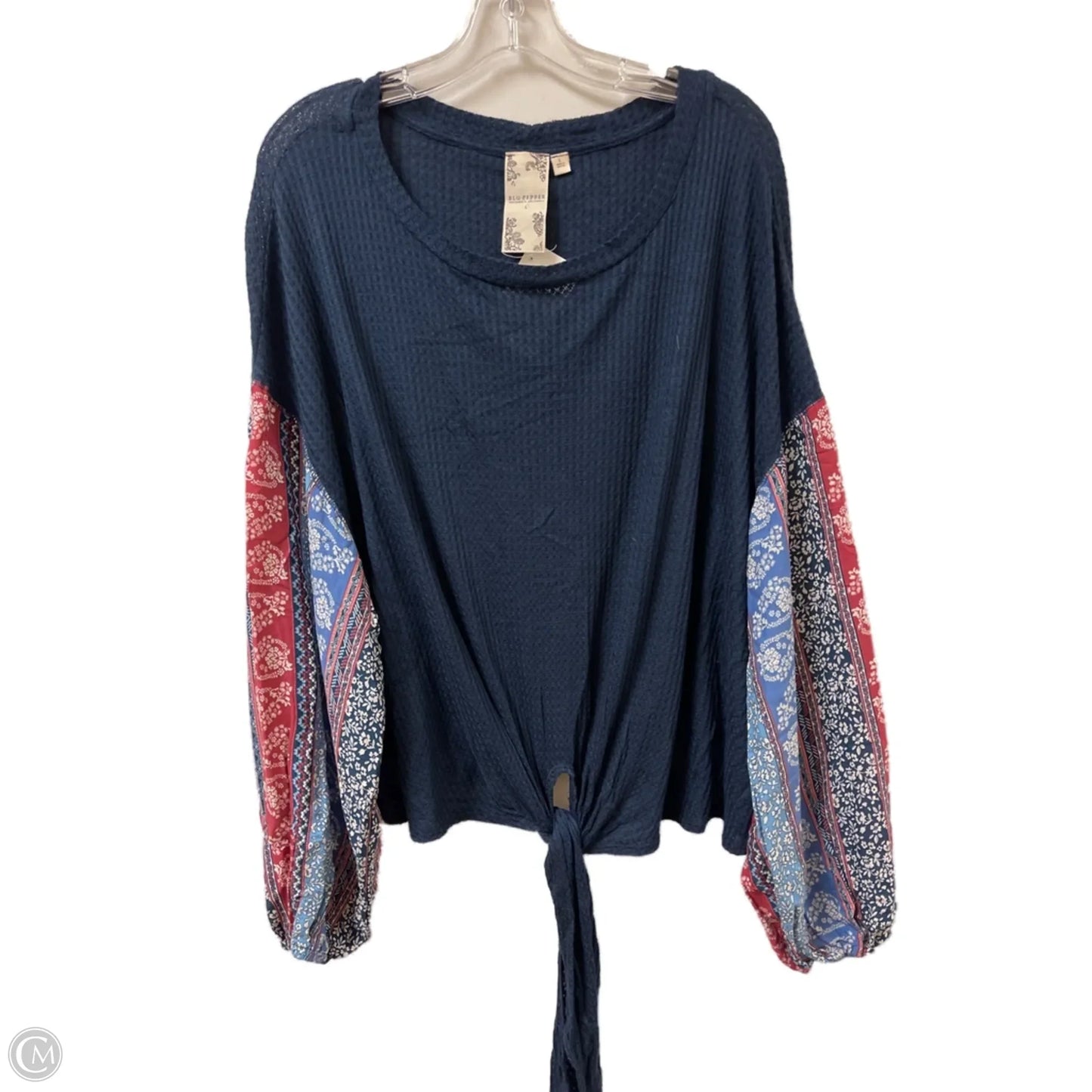Top Long Sleeve By Blu Pepper In Navy, Size: L