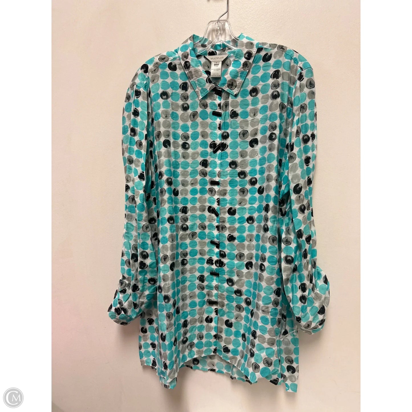 Blouse Long Sleeve By Multiples In Blue, Size: Xl