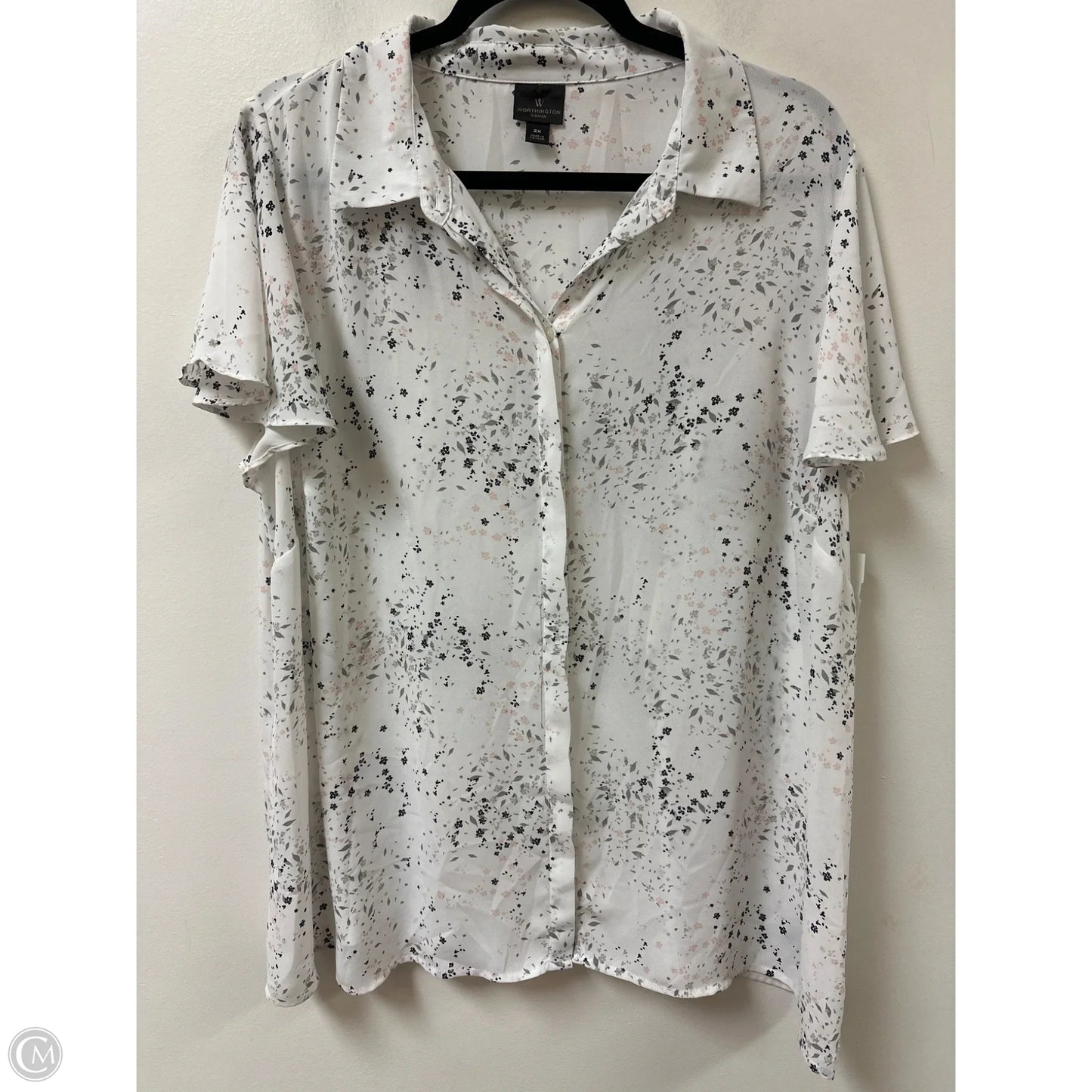 Blouse Short Sleeve By Worthington In White, Size: 2x