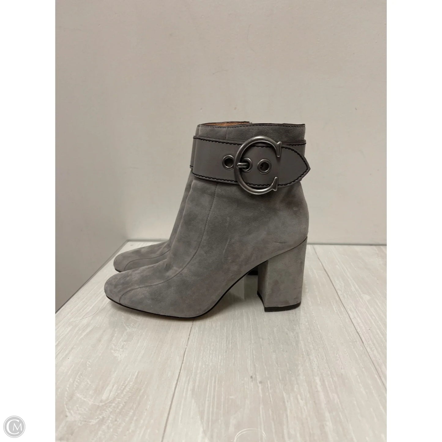 Boots Designer By Coach In Grey, Size: 6.5