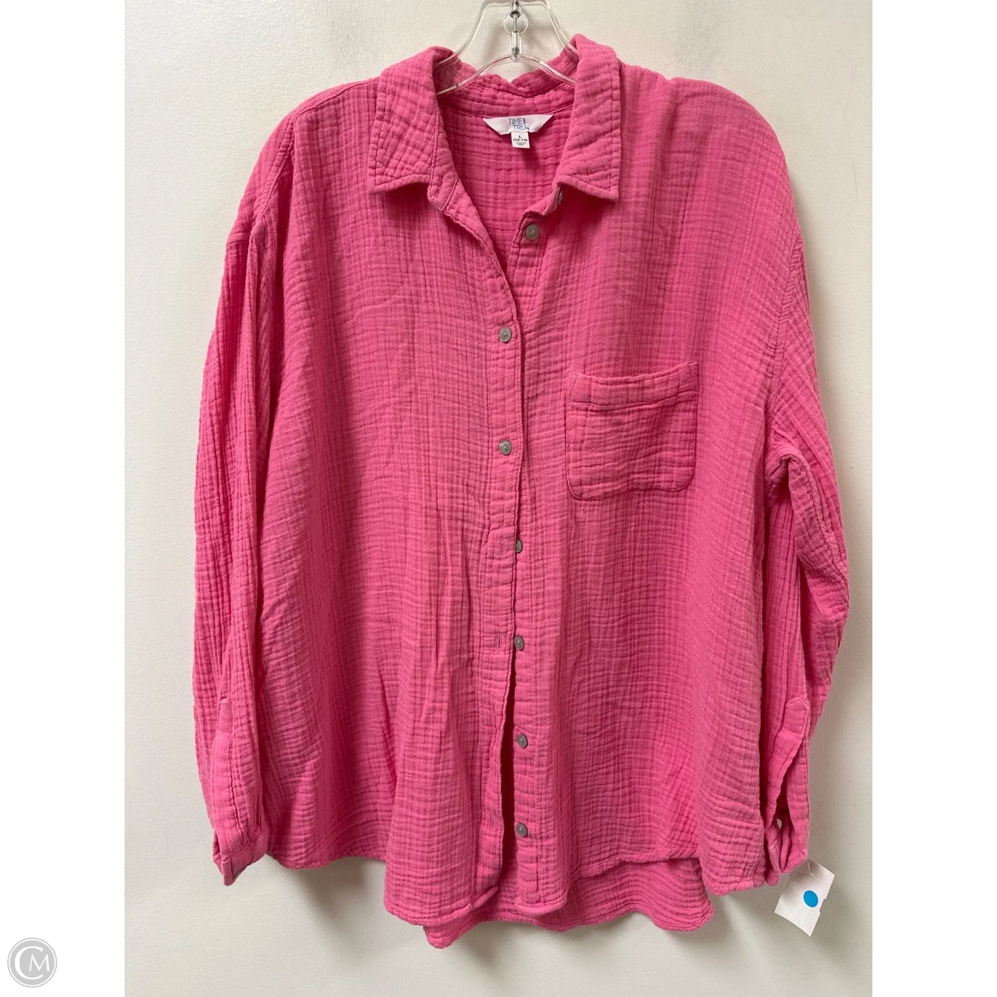 Blouse Long Sleeve By Time And Tru In Pink, Size: L