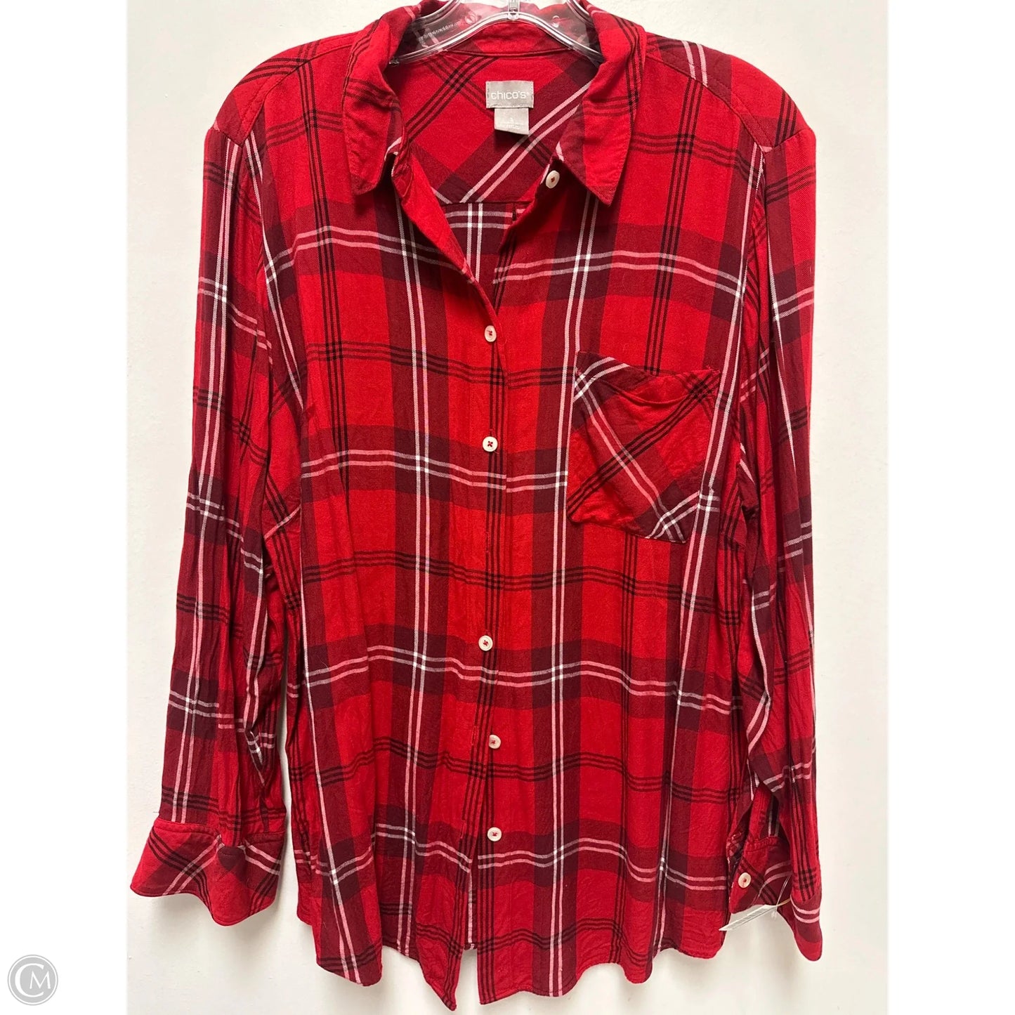 Blouse Long Sleeve By Chicos In Red, Size: Xl