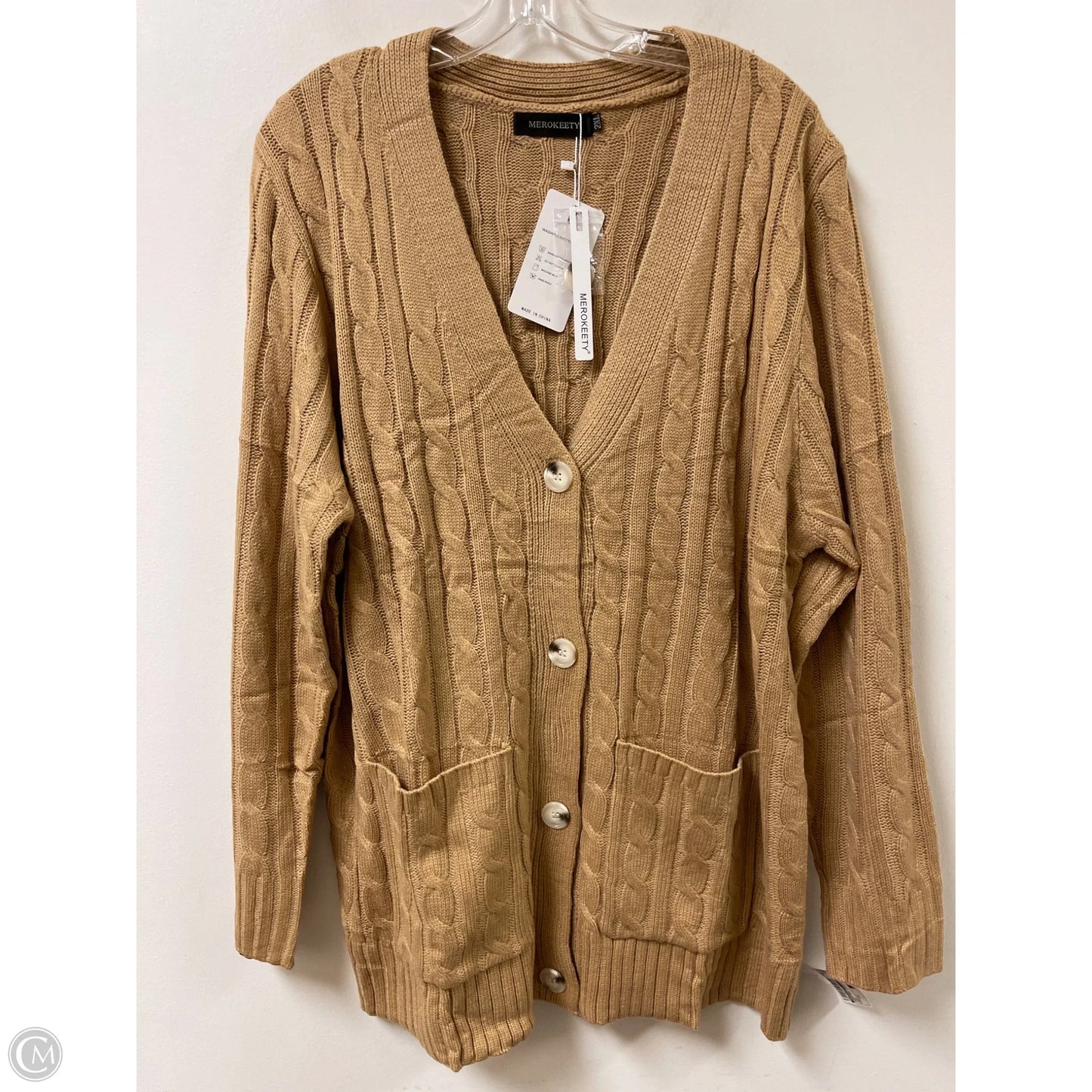 Sweater Cardigan By Merokeety In Tan, Size: 2x