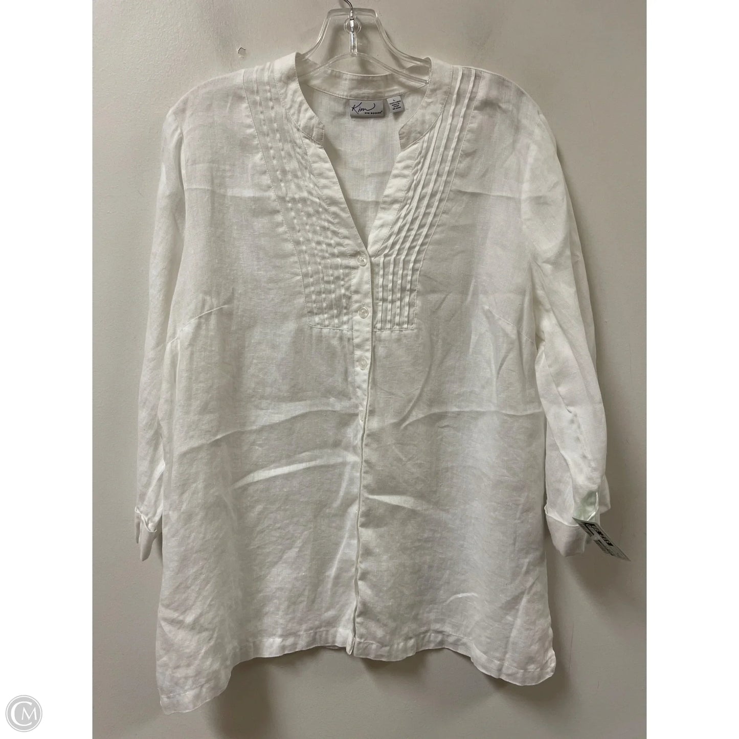 Blouse Long Sleeve By Kim Rogers In White, Size: L