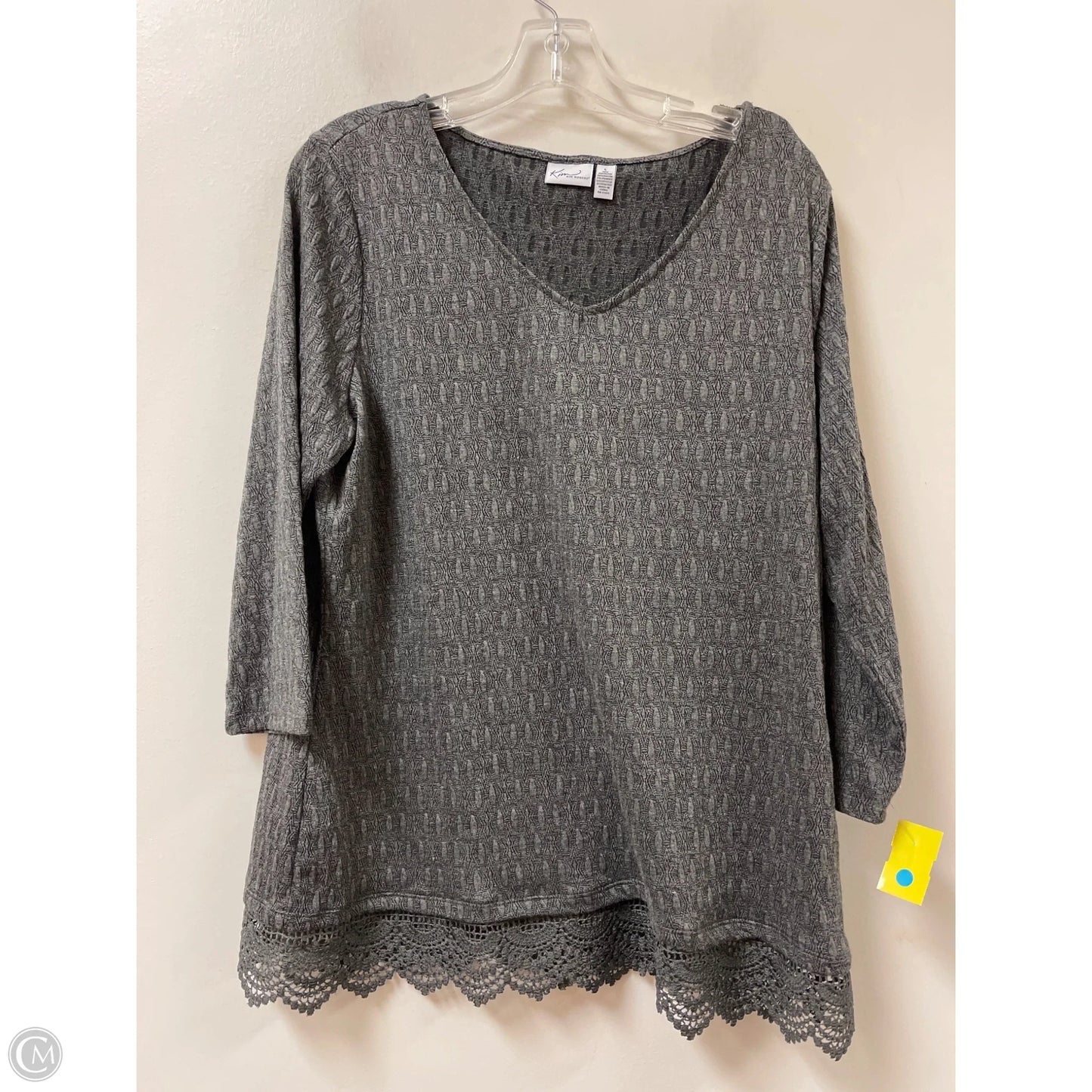 Top Long Sleeve By Kim Rogers In Grey, Size: L