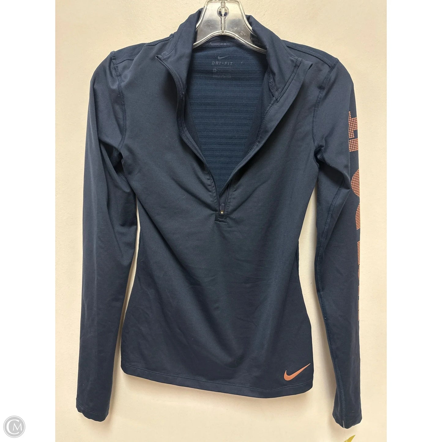 Athletic Top Long Sleeve Collar By Nike In Navy, Size: S