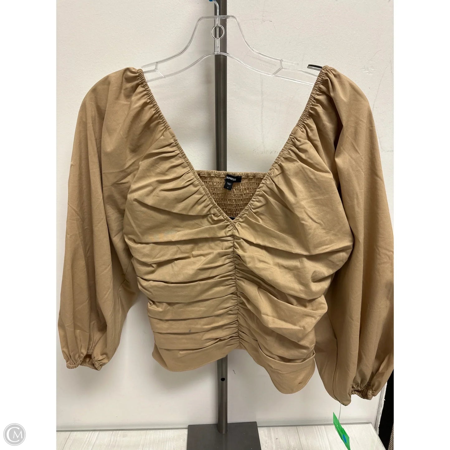 Blouse Long Sleeve By Express In Tan, Size: S