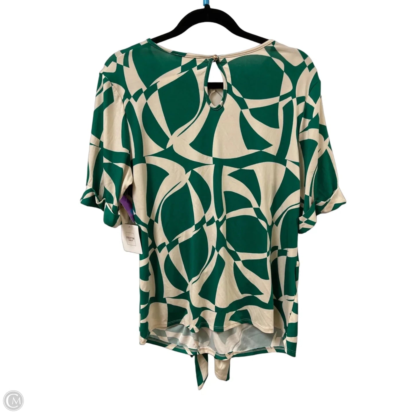 Top Short Sleeve By Perseption Concept In Cream & Green, Size: L