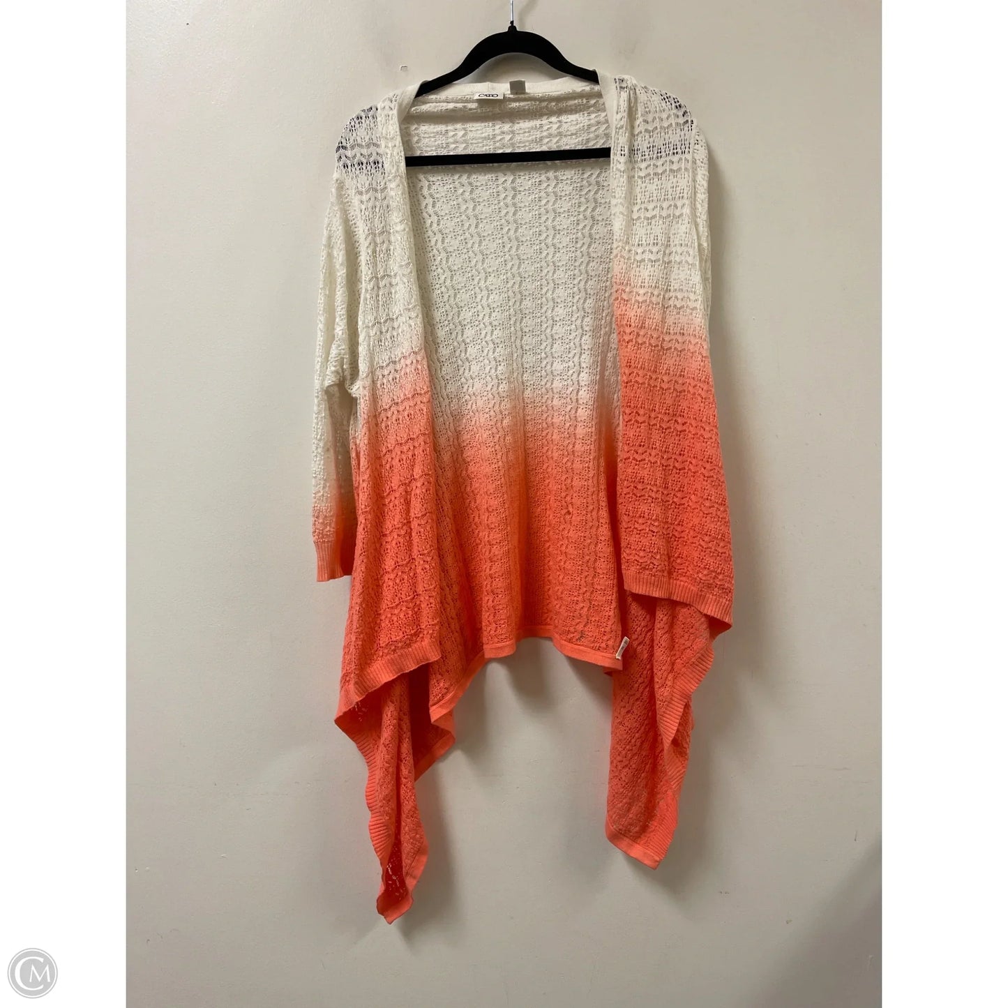 Sweater Cardigan By Cato In Orange & White, Size: L