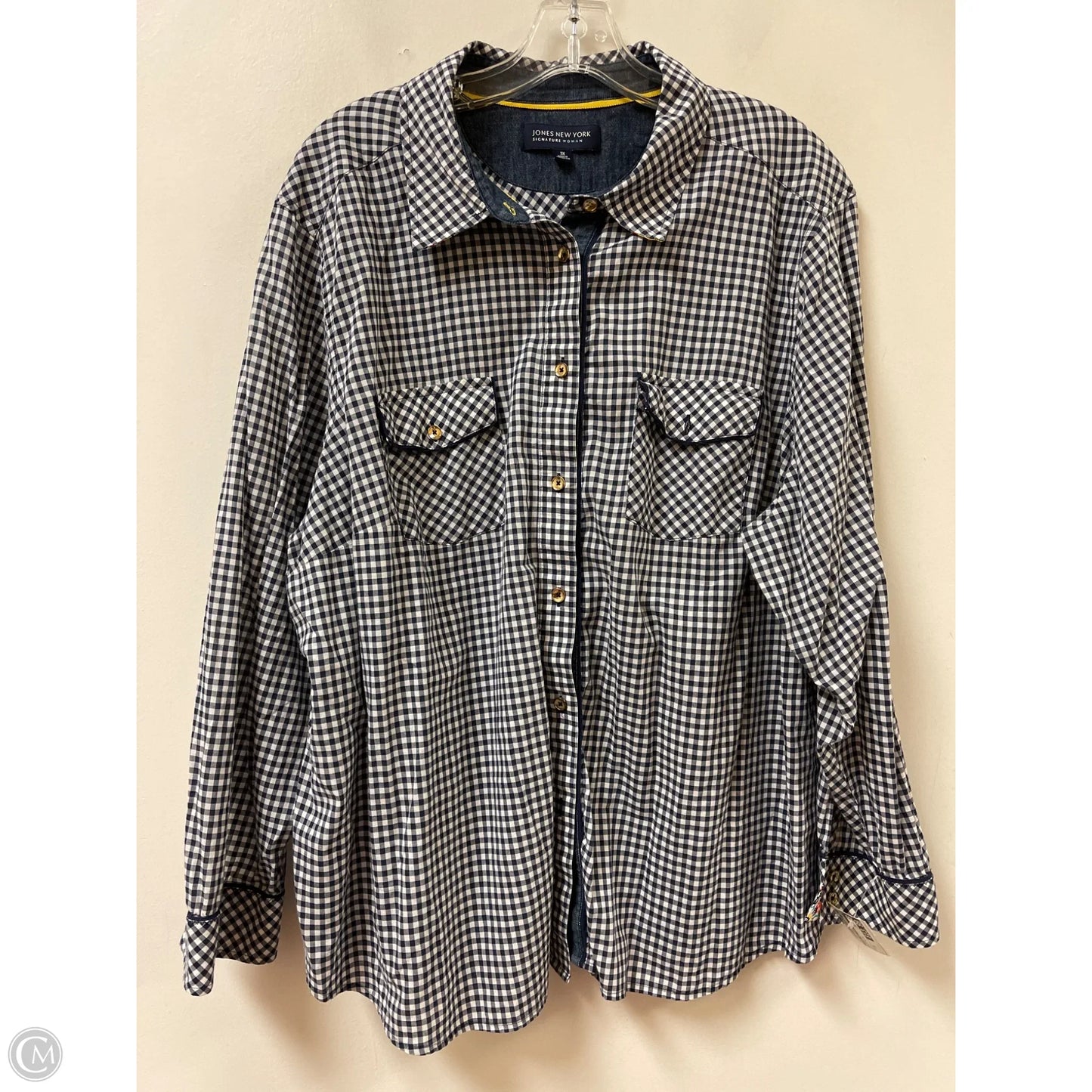 Blouse Long Sleeve By Jones New York In Blue & White, Size: 3x