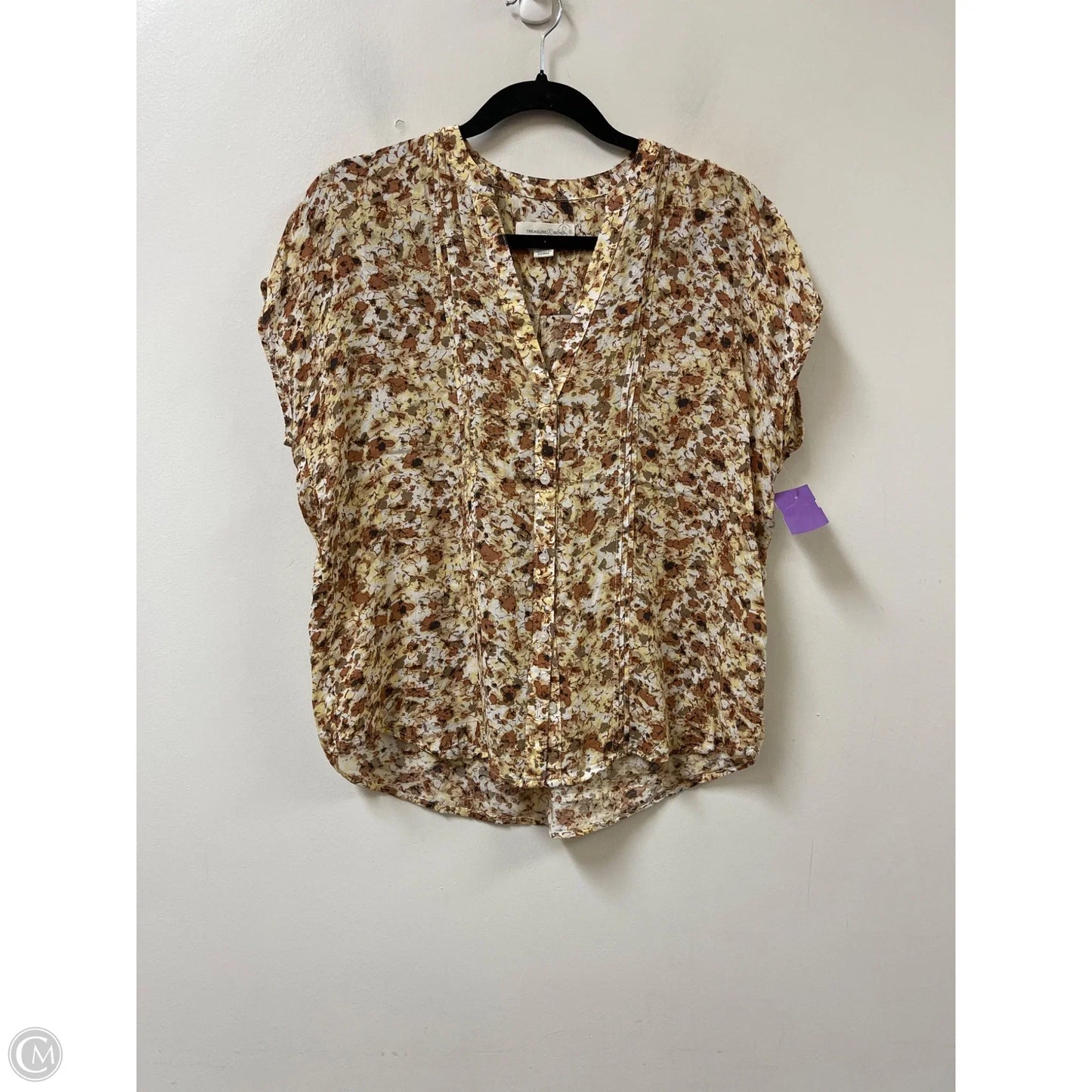 Top Short Sleeve By Treasure And Bond In Brown & Yellow, Size: S