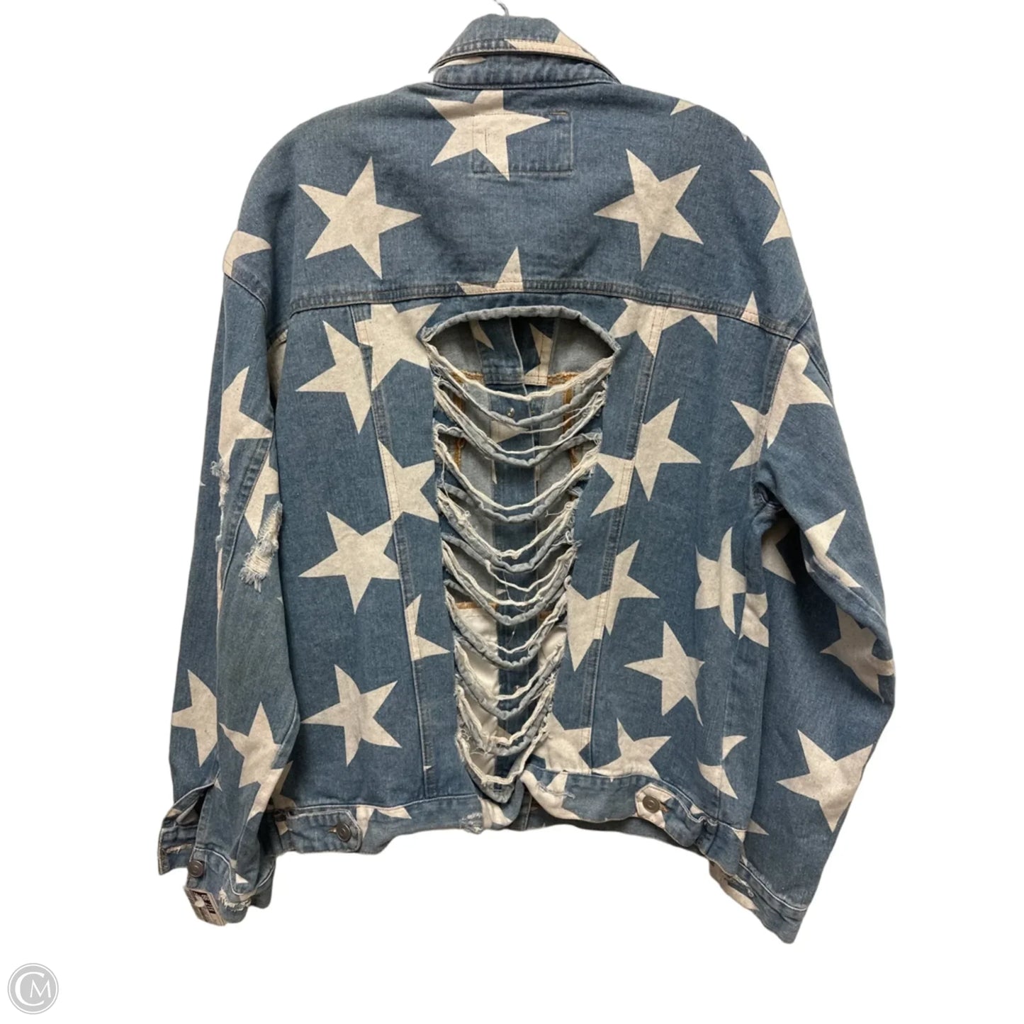 Jacket Denim By Peach Love Cream California In Blue & White, Size: S