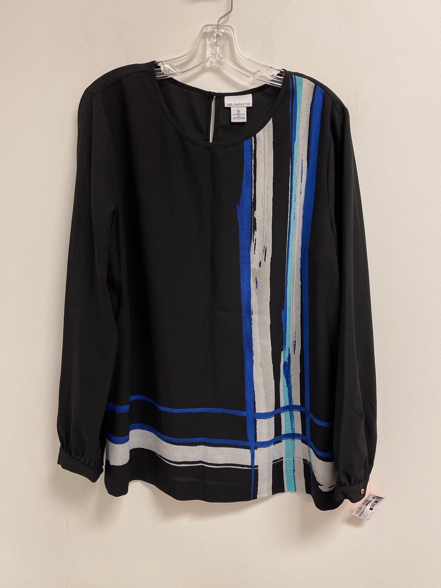 Top Long Sleeve By Liz Claiborne In Black & Blue, Size: Xl