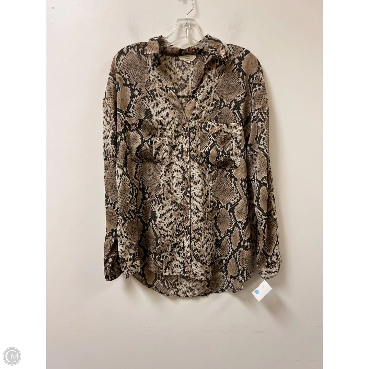 Blouse Long Sleeve By Entro In Snakeskin Print, Size: L