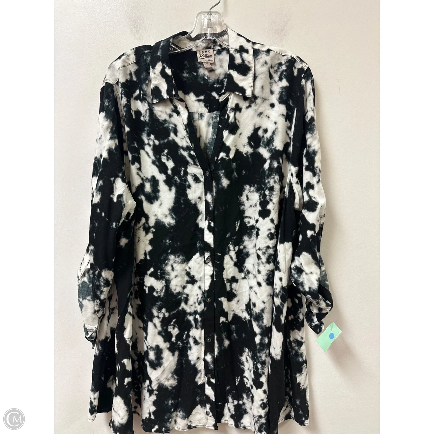 Blouse Long Sleeve By Como Vintage In Black & White, Size: 1x