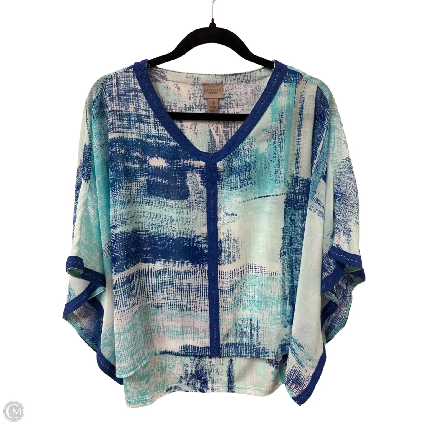 Top Short Sleeve By Chicos In Blue & White, Size: M