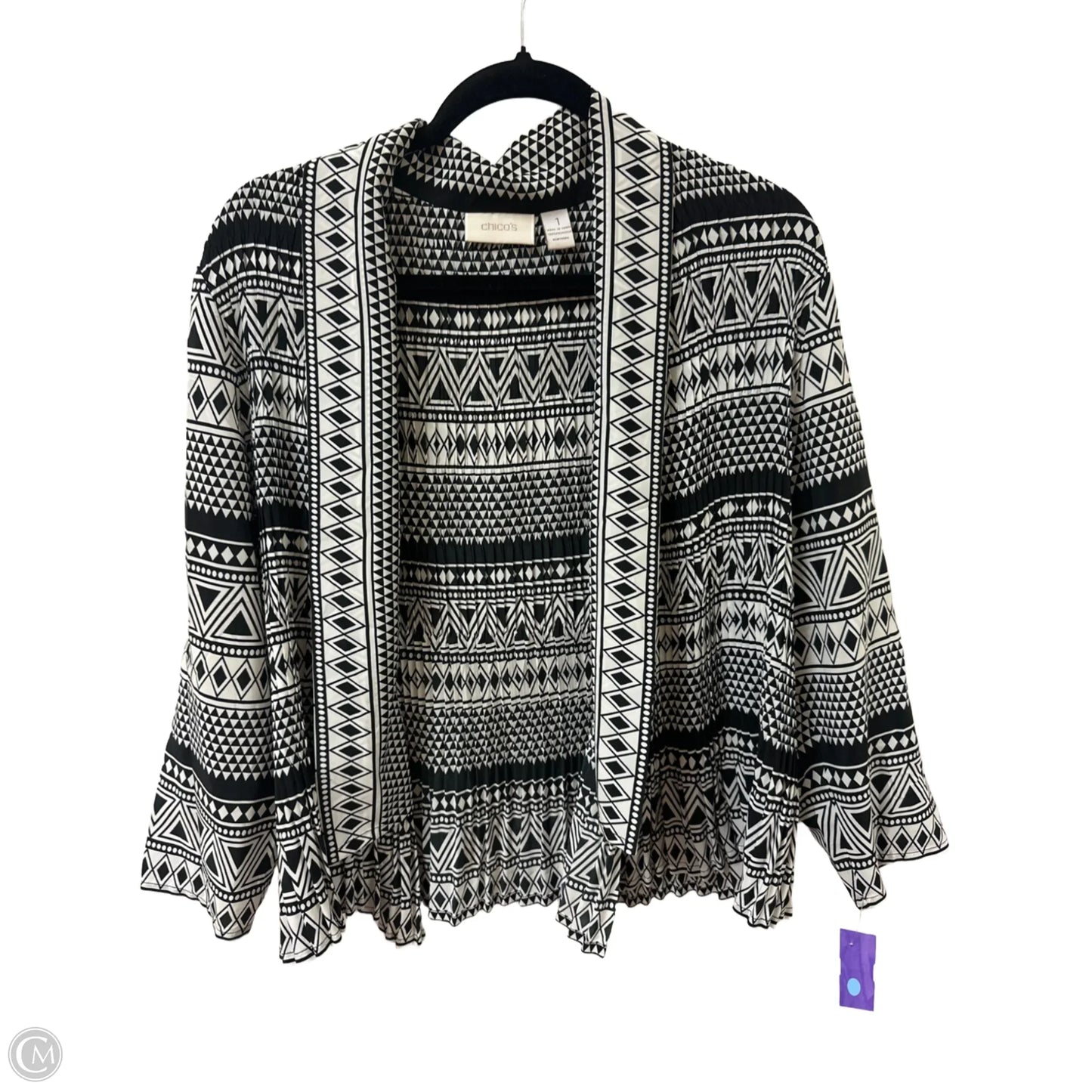 Sweater Cardigan By Chicos In Black & White, Size: M