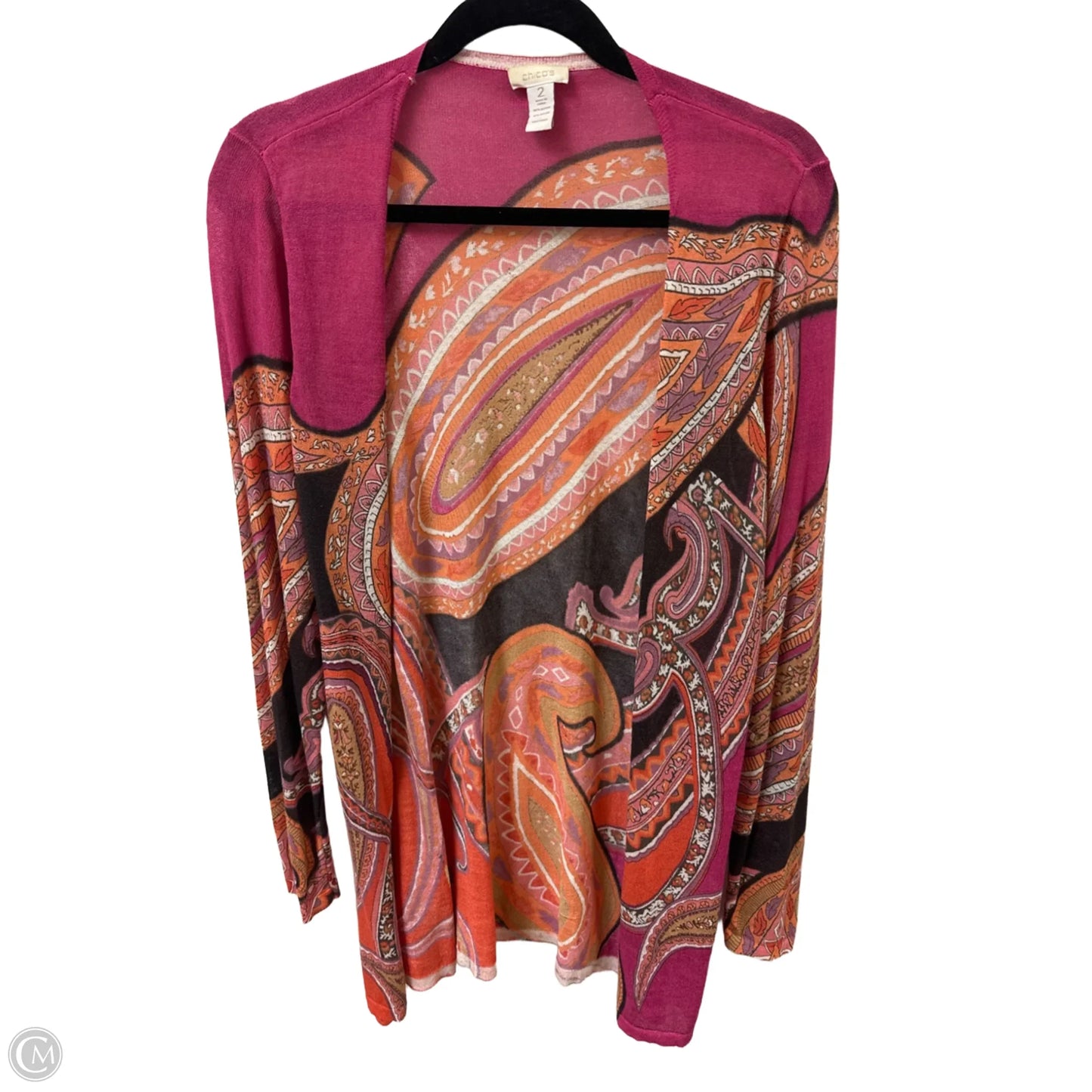 Sweater Cardigan By Chicos In Orange & Pink, Size: L