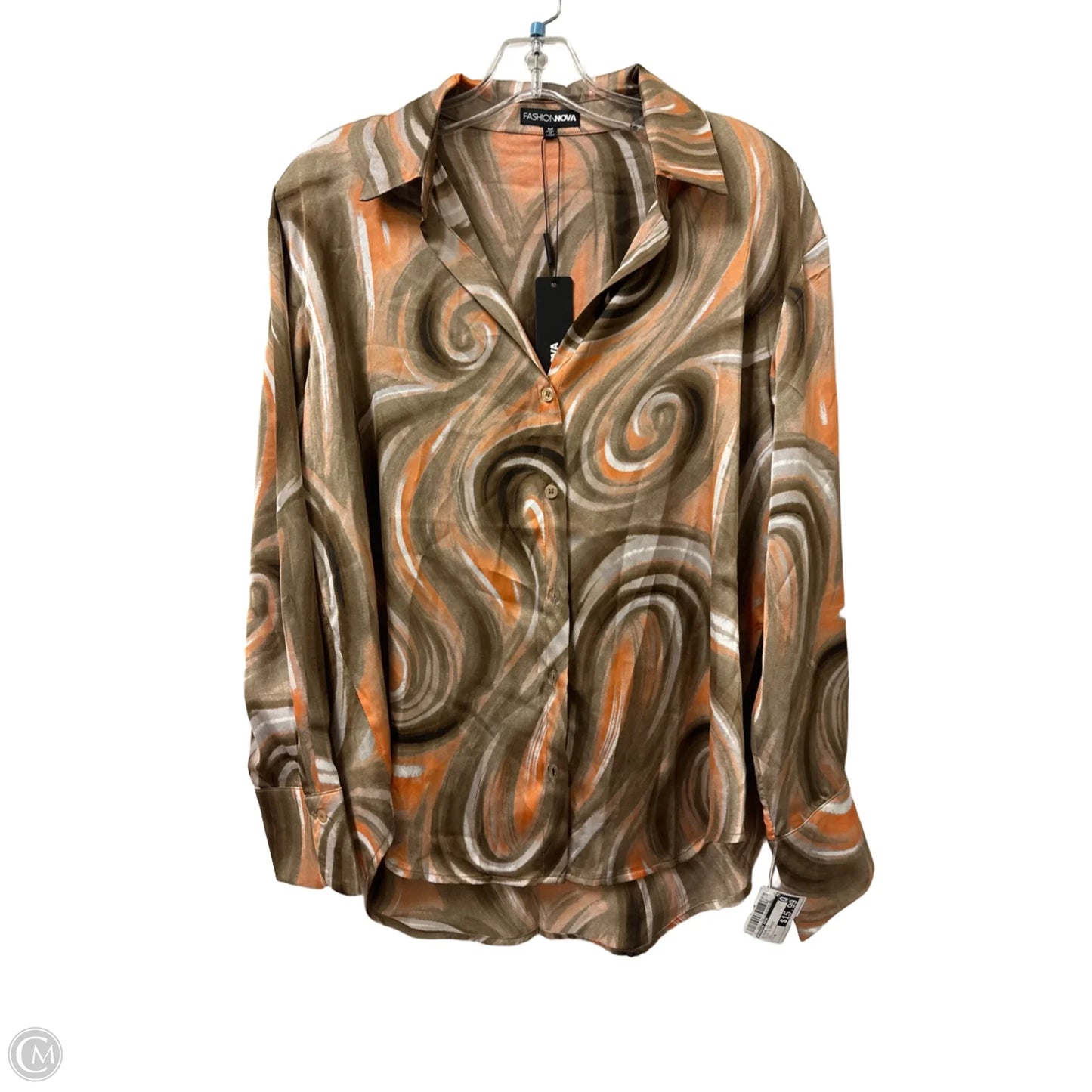 Blouse Long Sleeve By Fashion Nova In Brown & Orange, Size: M