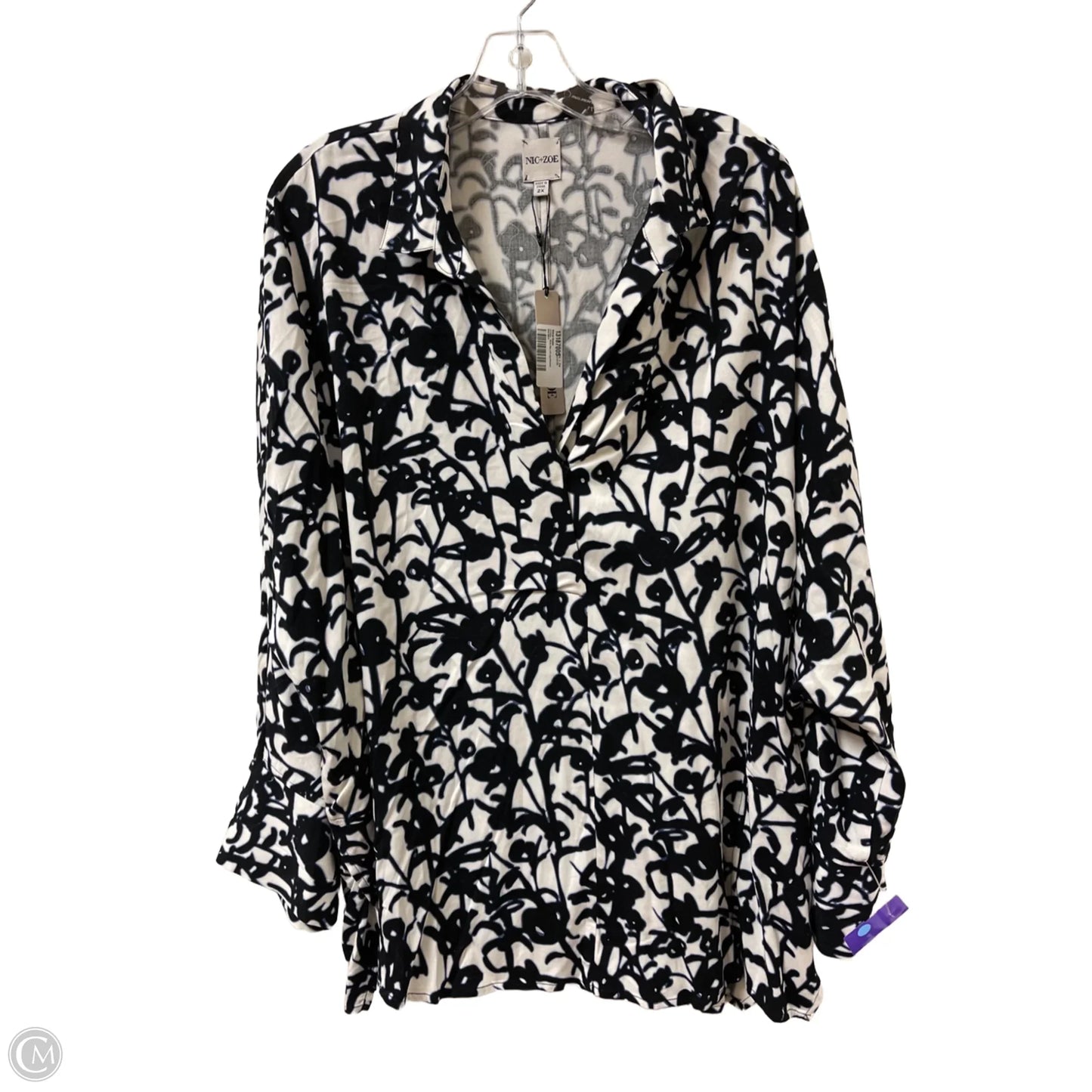 Top Long Sleeve By Nic + Zoe In Black & White, Size: 2x