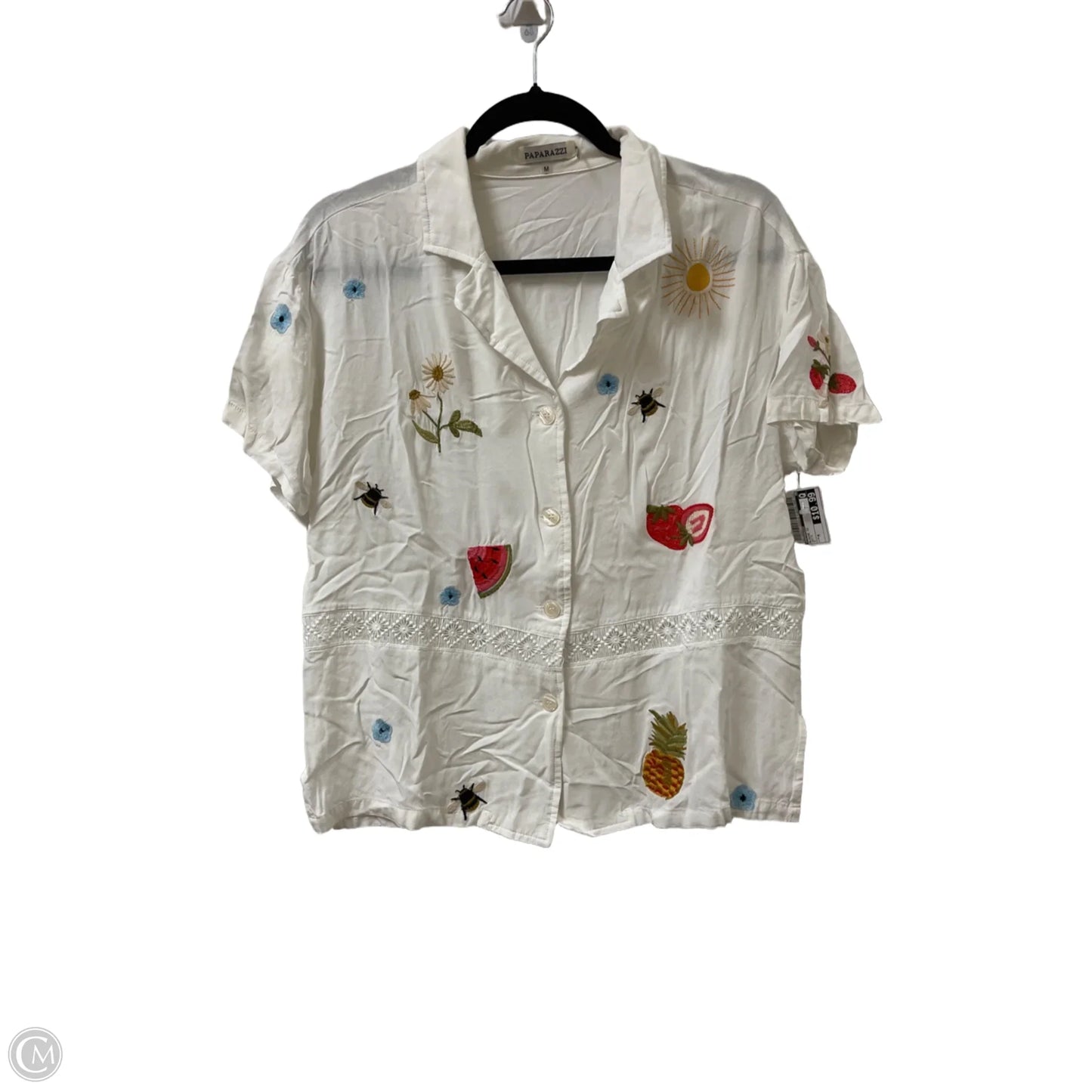 Blouse Short Sleeve By Paparazzi In White, Size: M