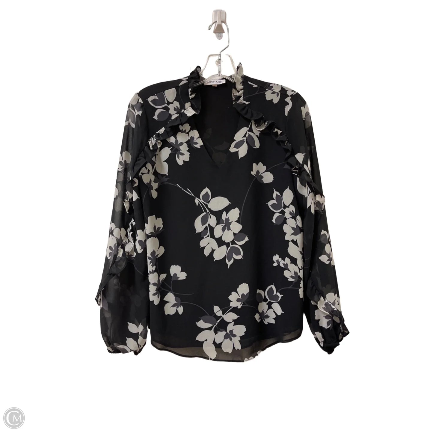 Top Long Sleeve By Calvin Klein In Black & Purple, Size: S