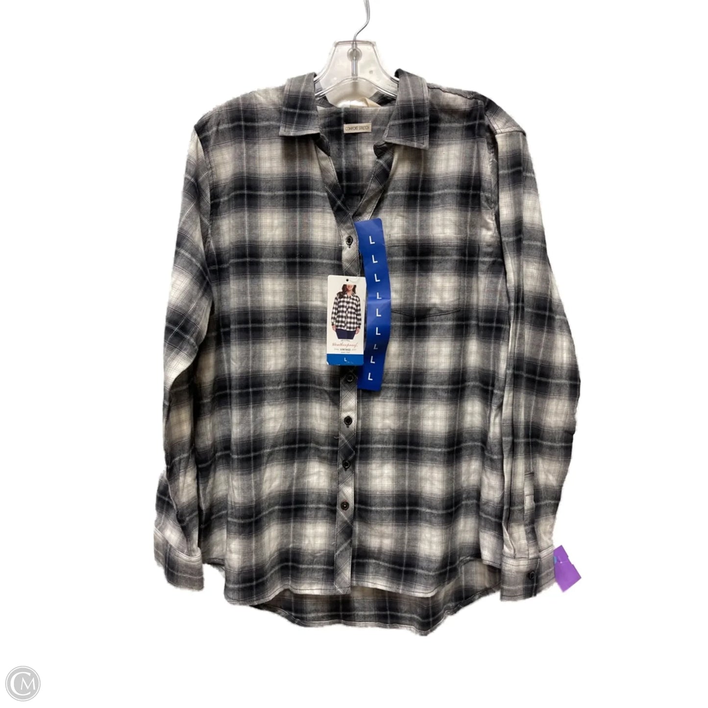 Blouse Long Sleeve By Weatherproof In Black & White, Size: L