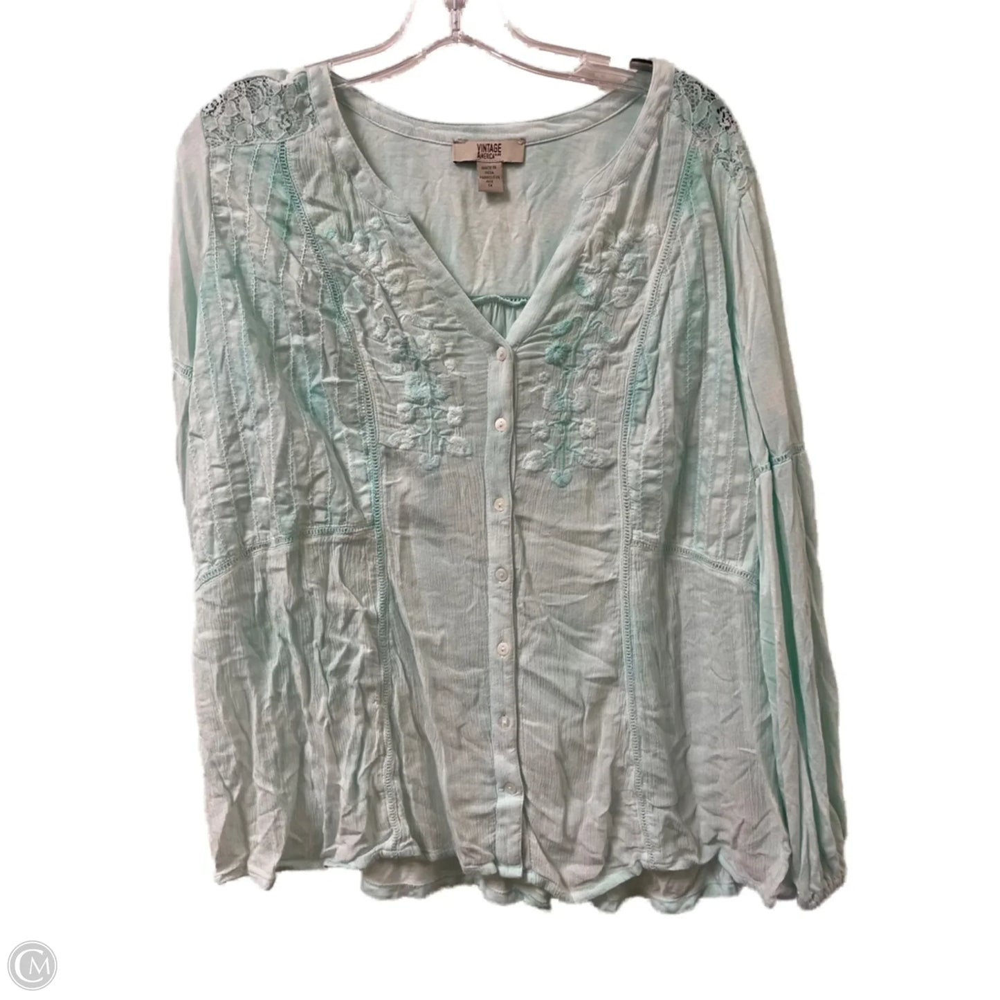 Top Long Sleeve By Vintage America In Blue, Size: 1x