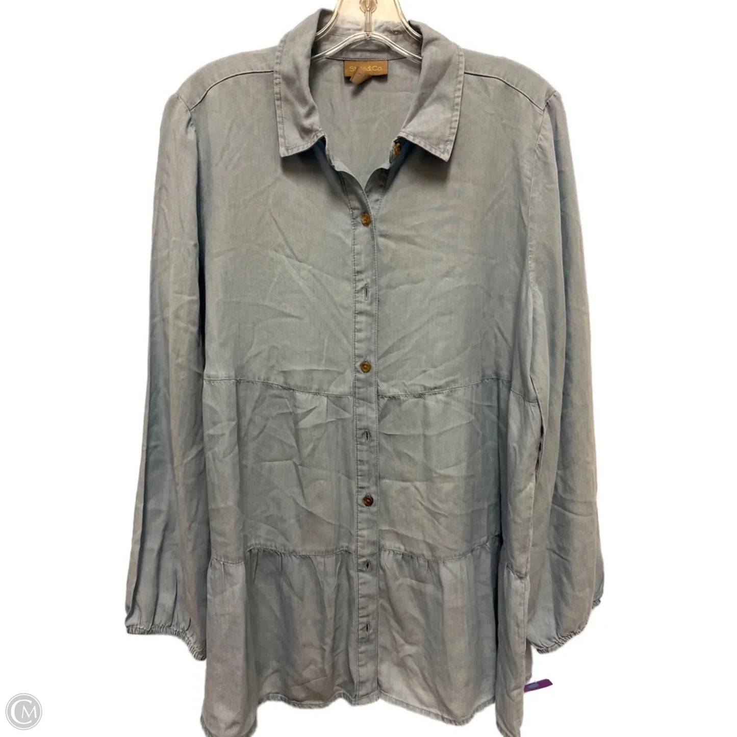 Blouse Long Sleeve By Style And Company In Blue, Size: L