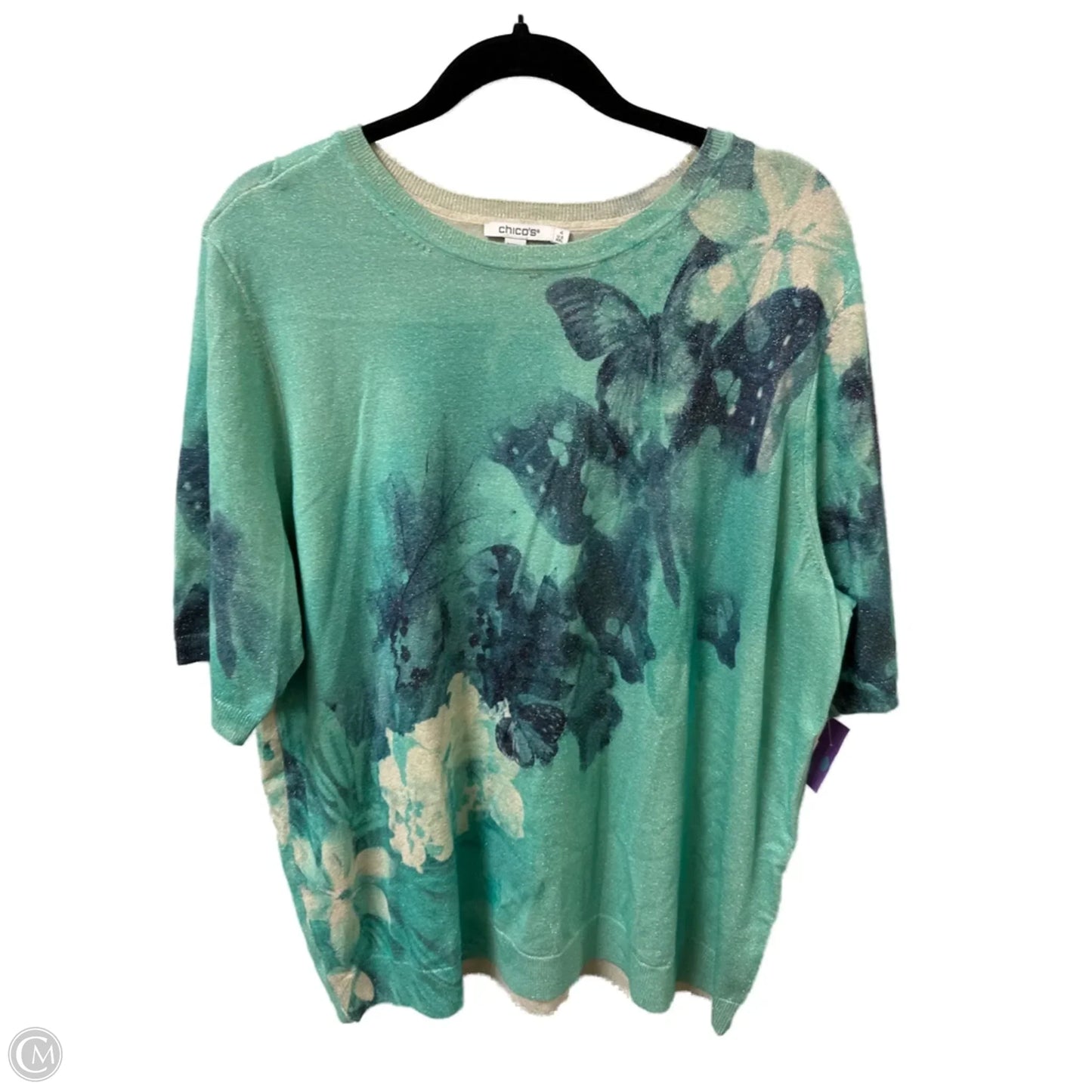 Top Short Sleeve By Chicos In Blue, Size: 1x