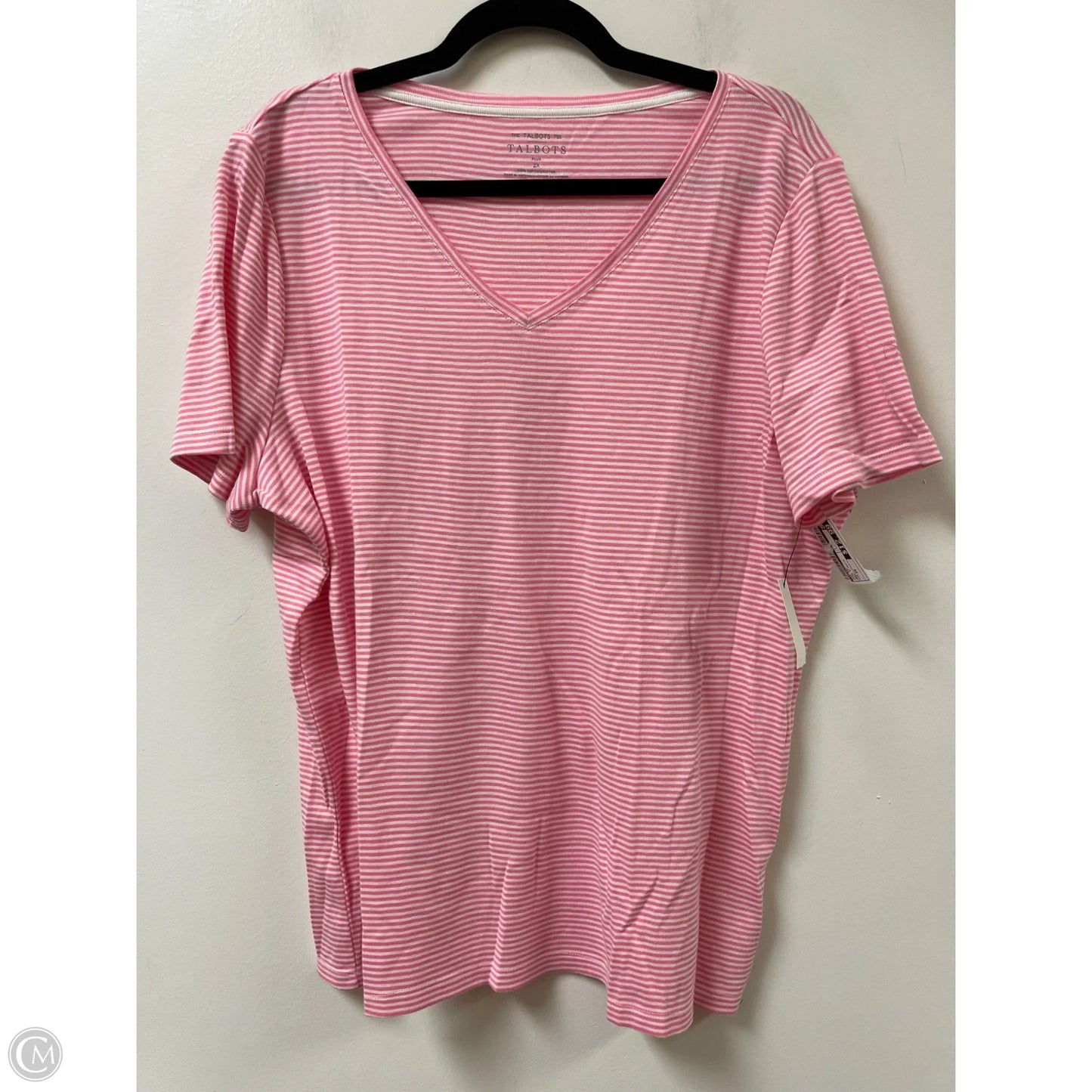 Top Short Sleeve By Talbots In Pink & White, Size: 2x