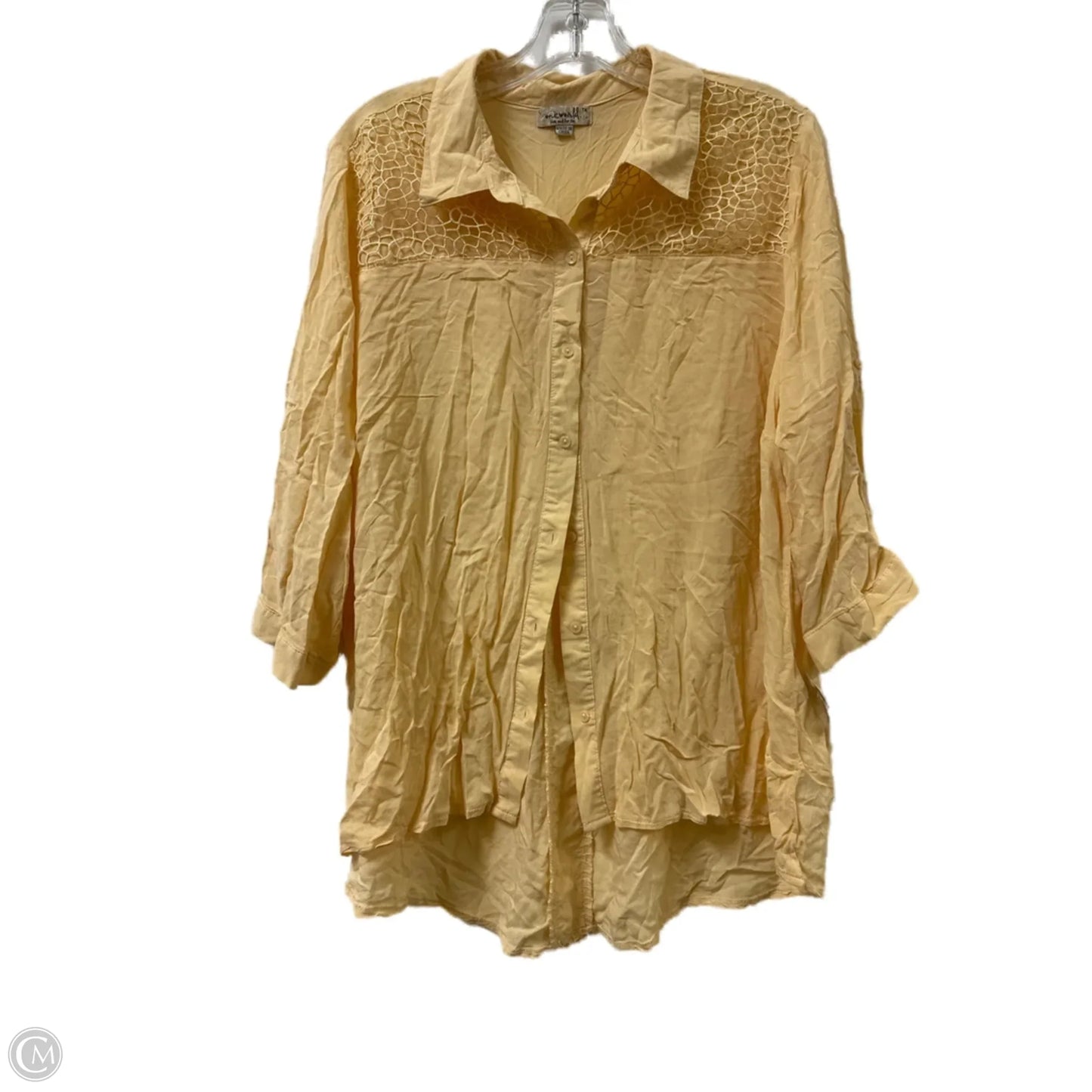 Blouse Long Sleeve By One World In Yellow, Size: 1x